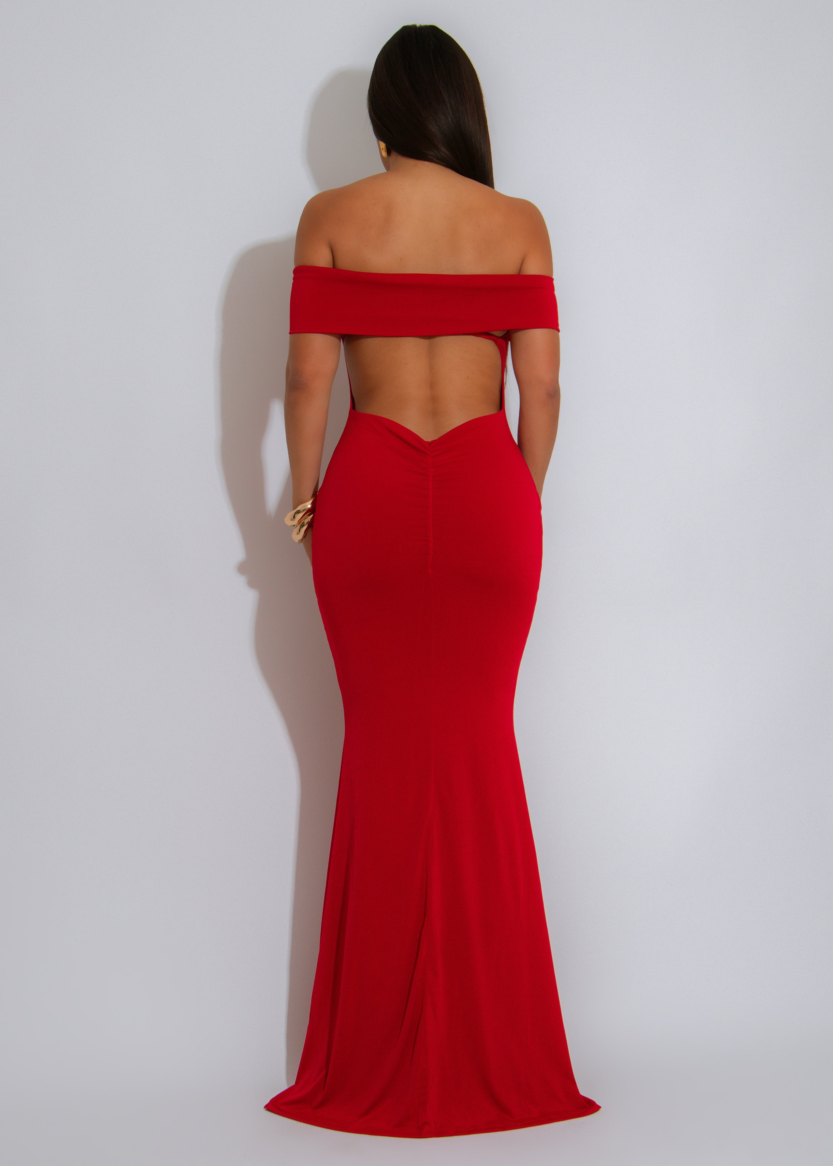 Siren Sway Ruched Maxi Dress Red