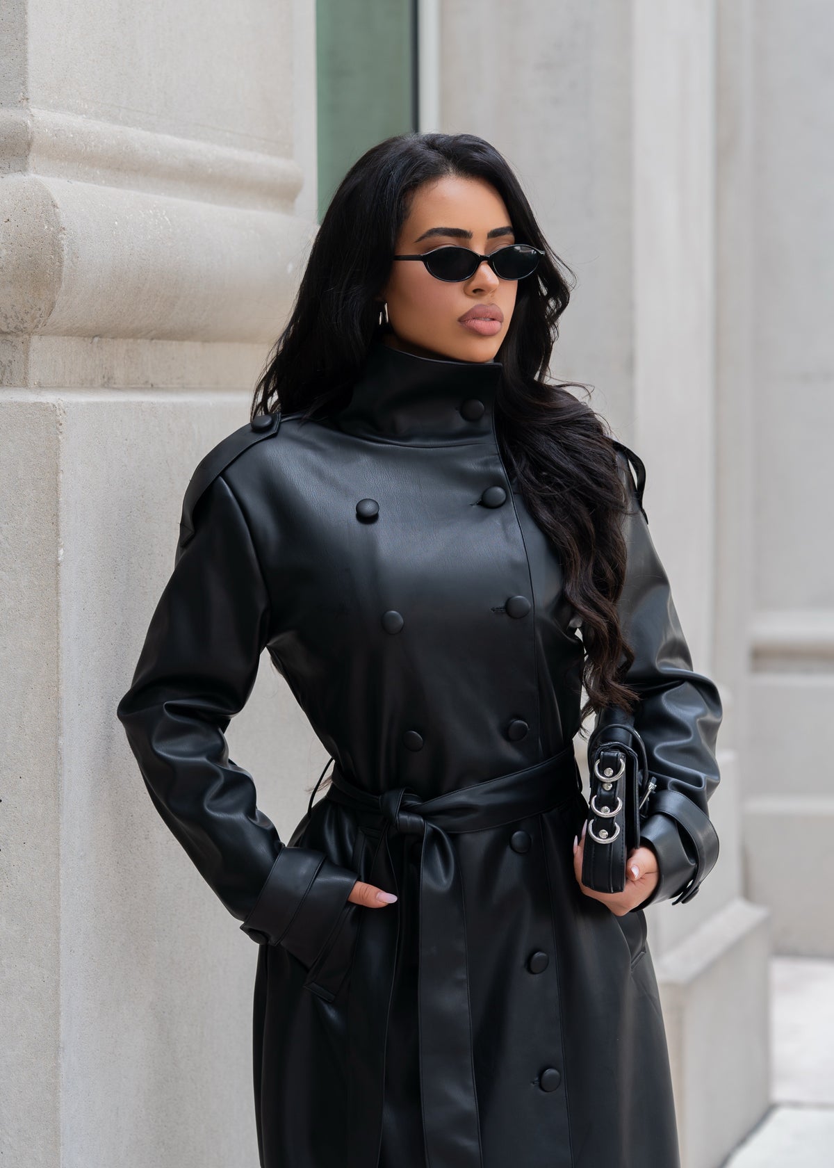 Privé Obsession Faux Leather Coat Set Black