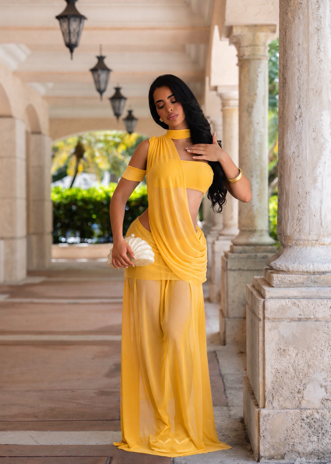 Forbidden Reverie Mesh Maxi Dress Yellow
