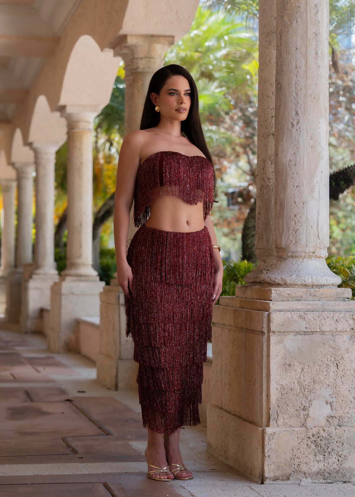 Cool Breeze Fringe Skirt Set Red