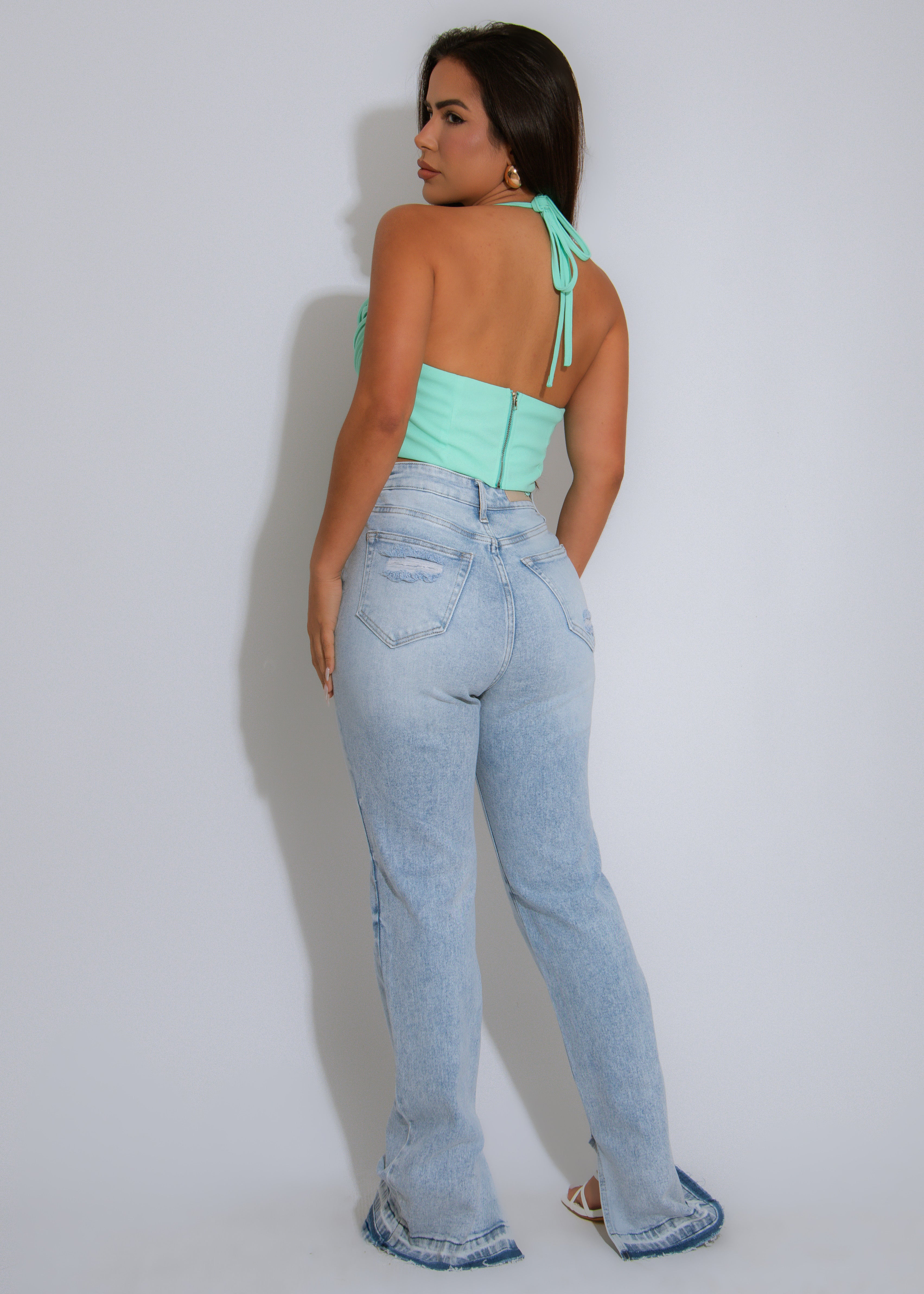 Palma Tie Crop Top Green