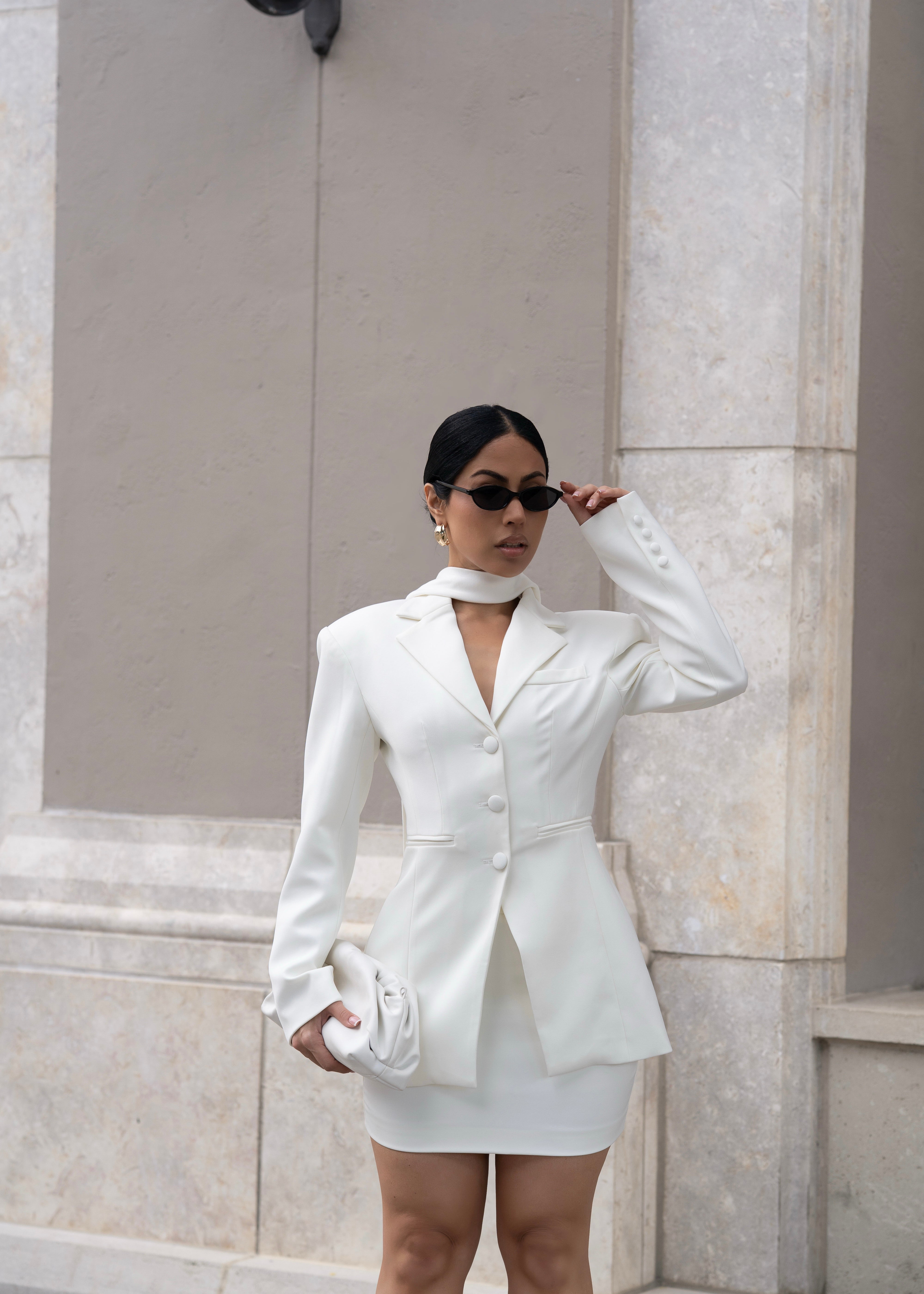 Opulent Structure Skirt Set White