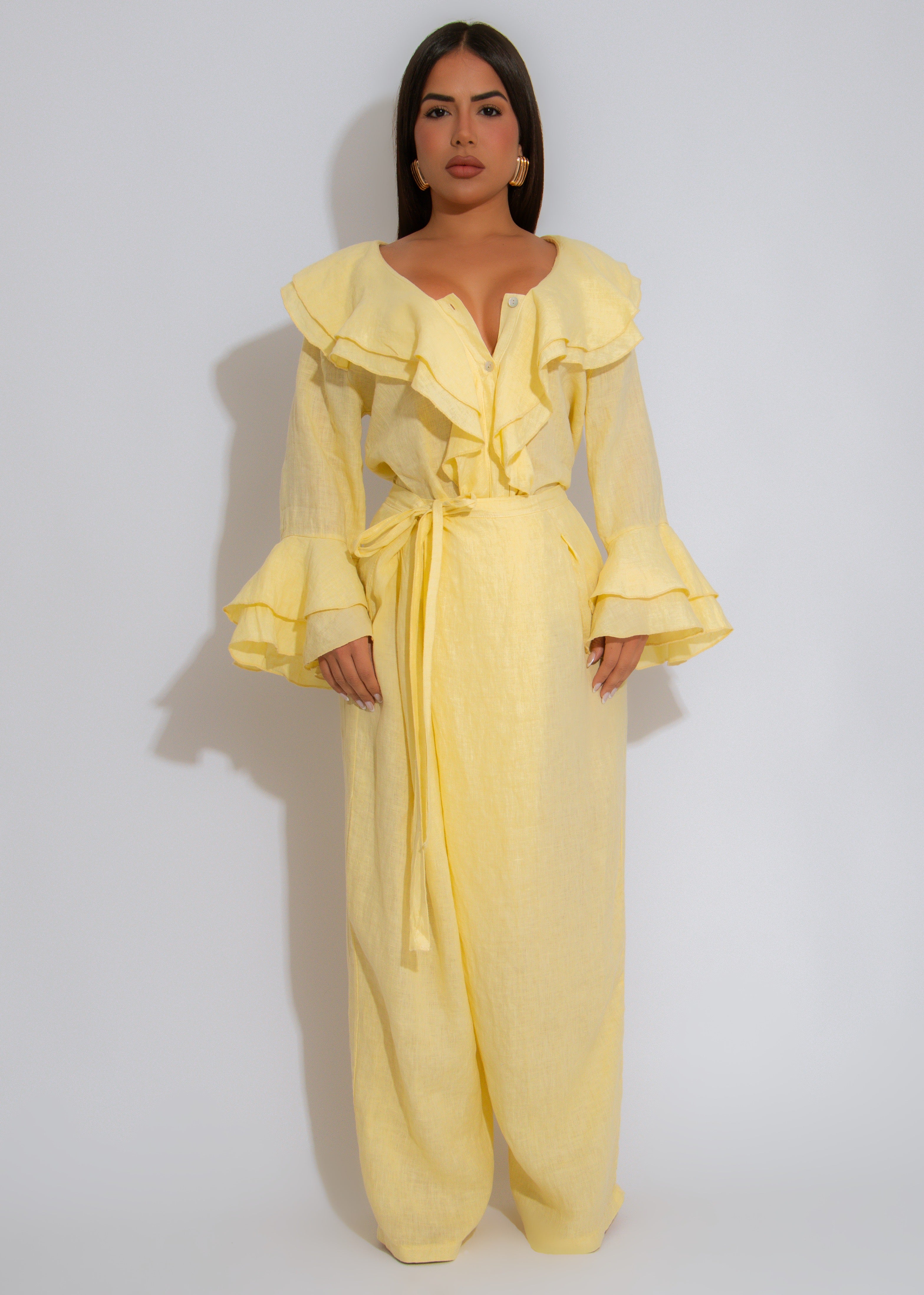 Sunset Muse Linen Long Top Yellow