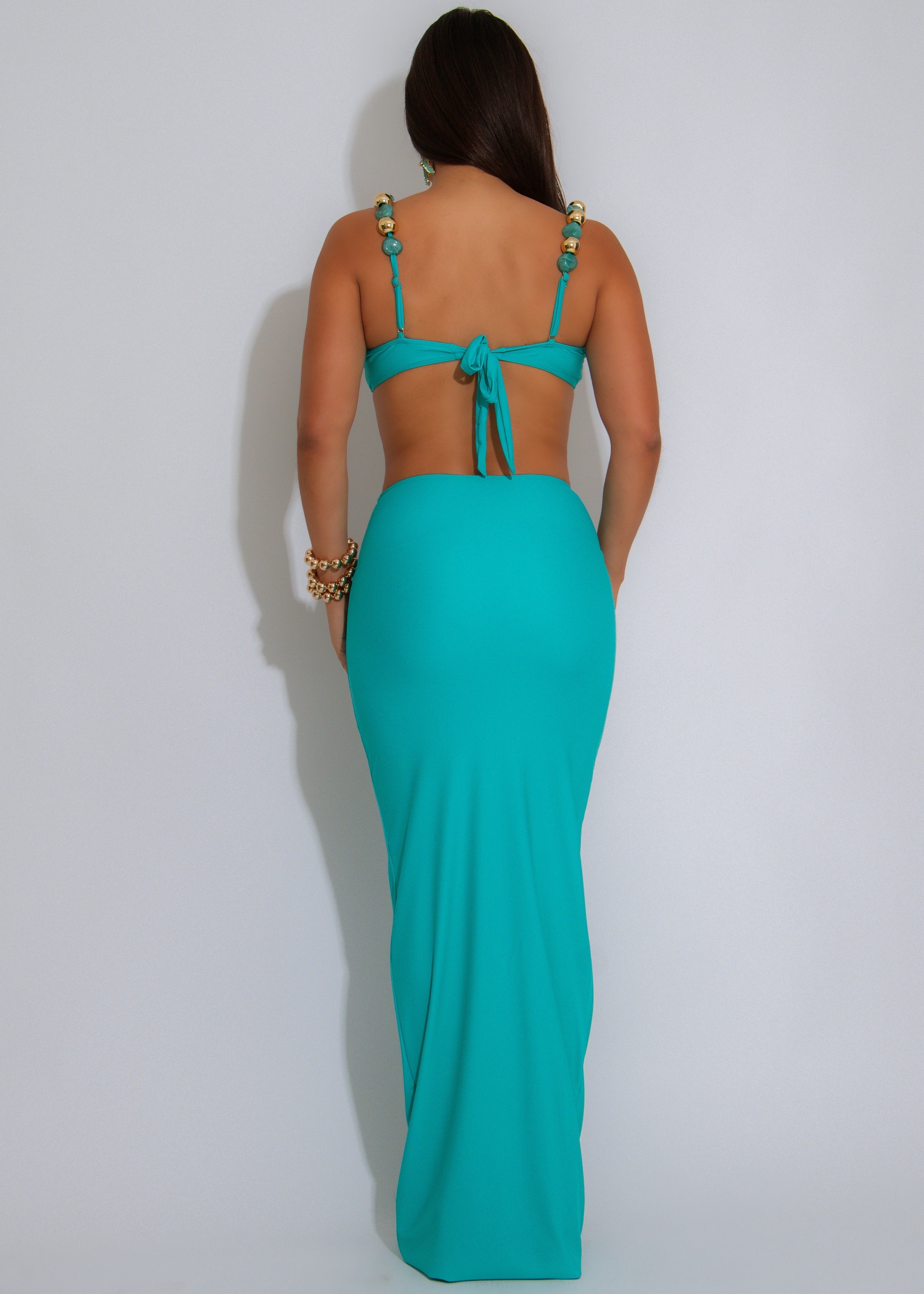 Golden Glamour Beaded Skirt Set Blue