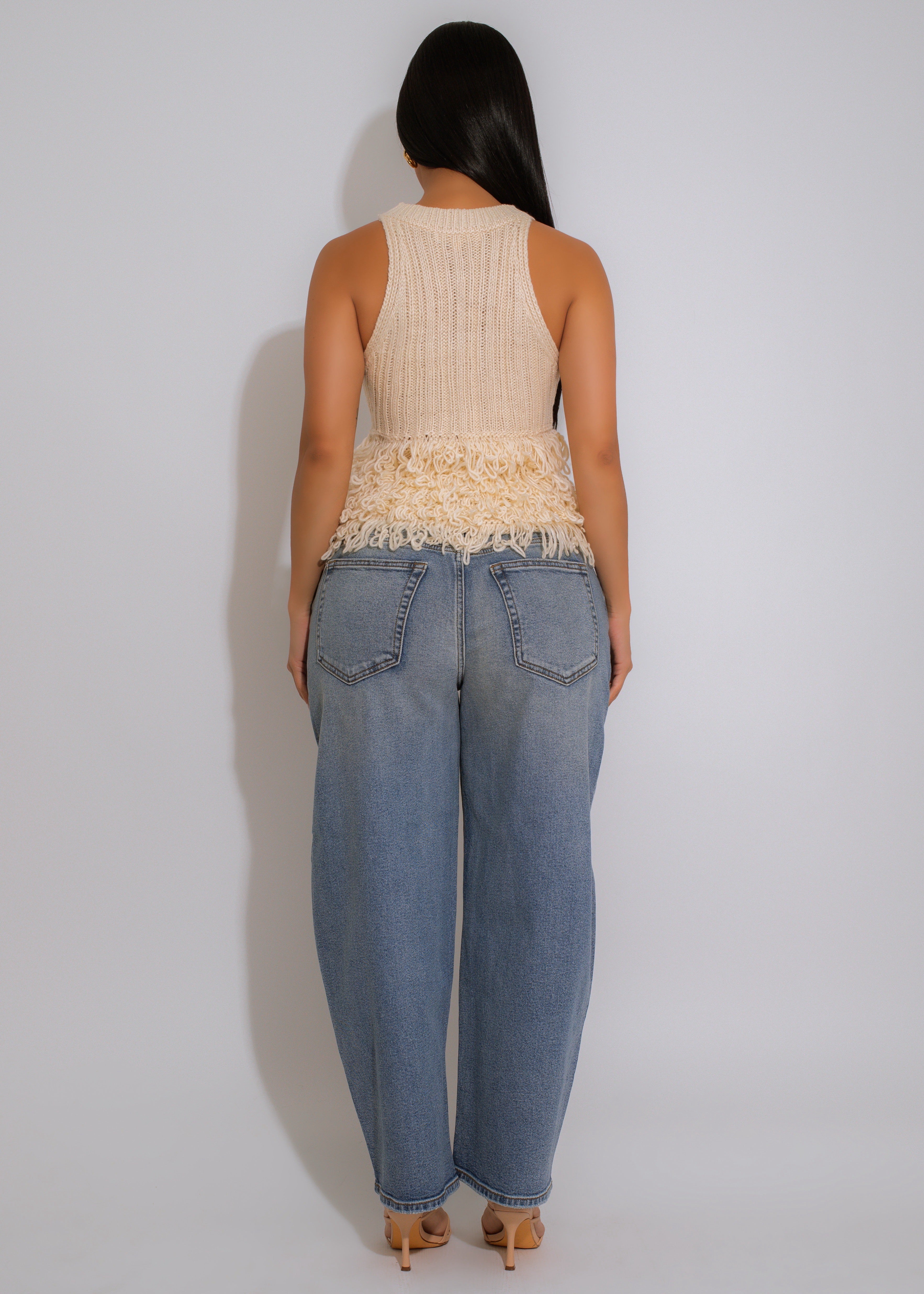 Fringe Flow Knit Long Top Nude