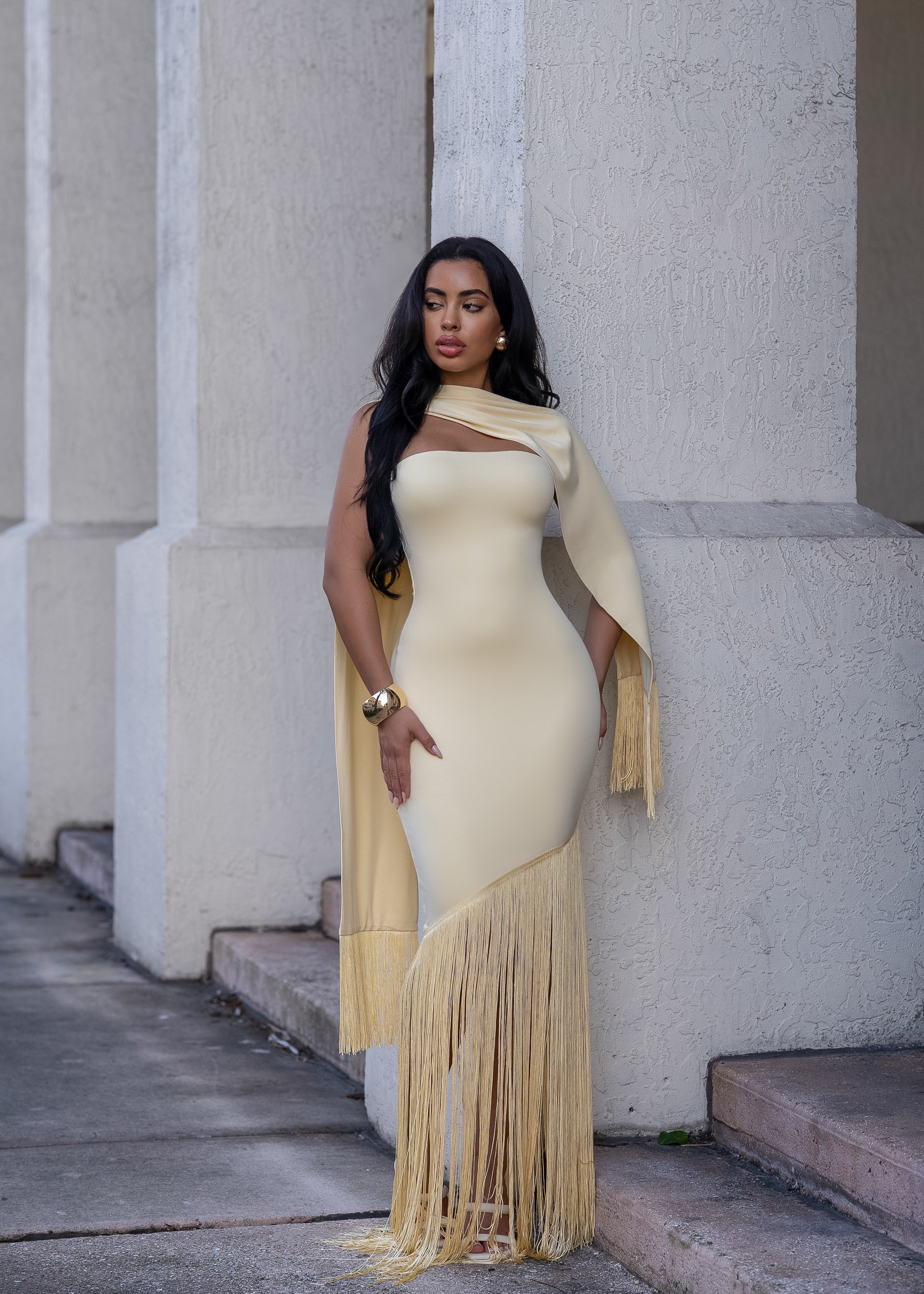 Endless Allure Fringes Maxi Dress Yellow