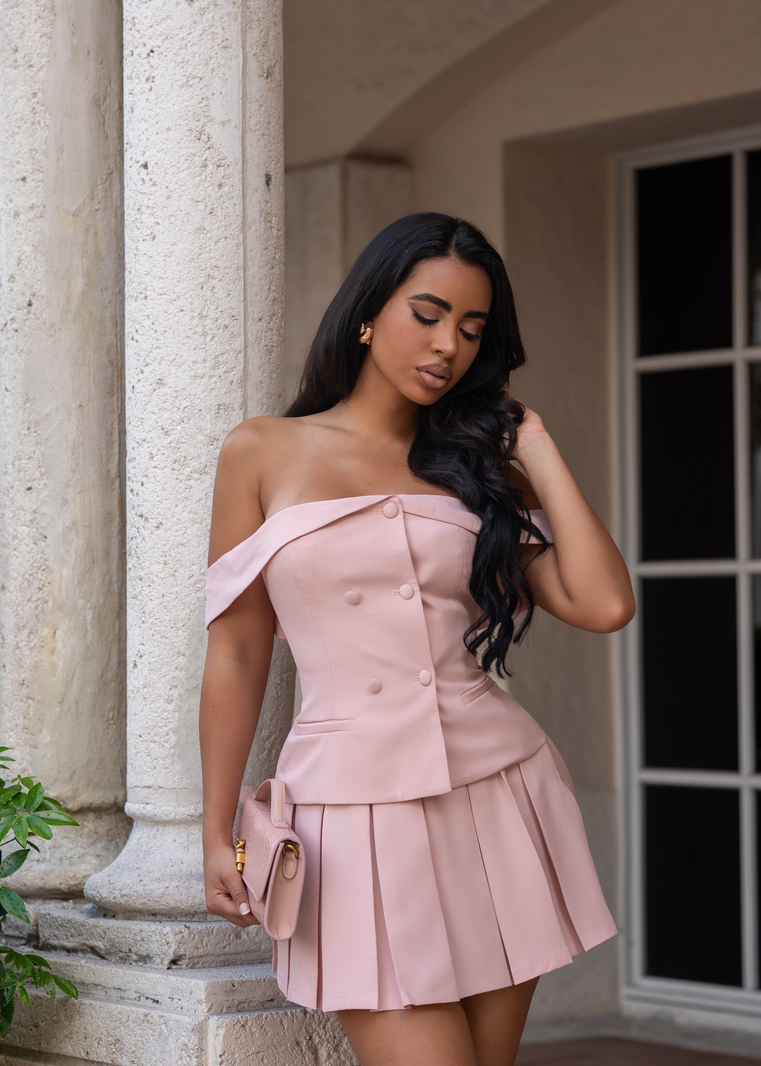 Soft Authority Skirt Set Pink