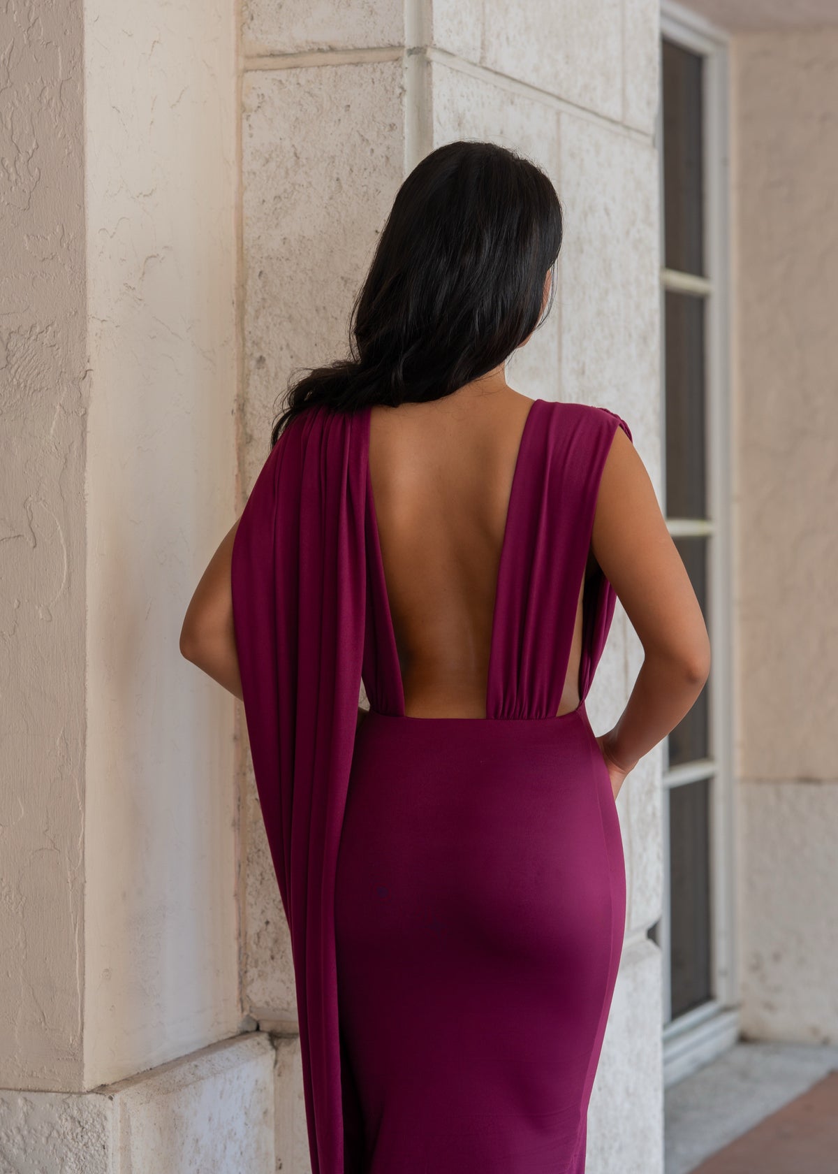 Undone Desire Ruched Midi Dress Burgundy