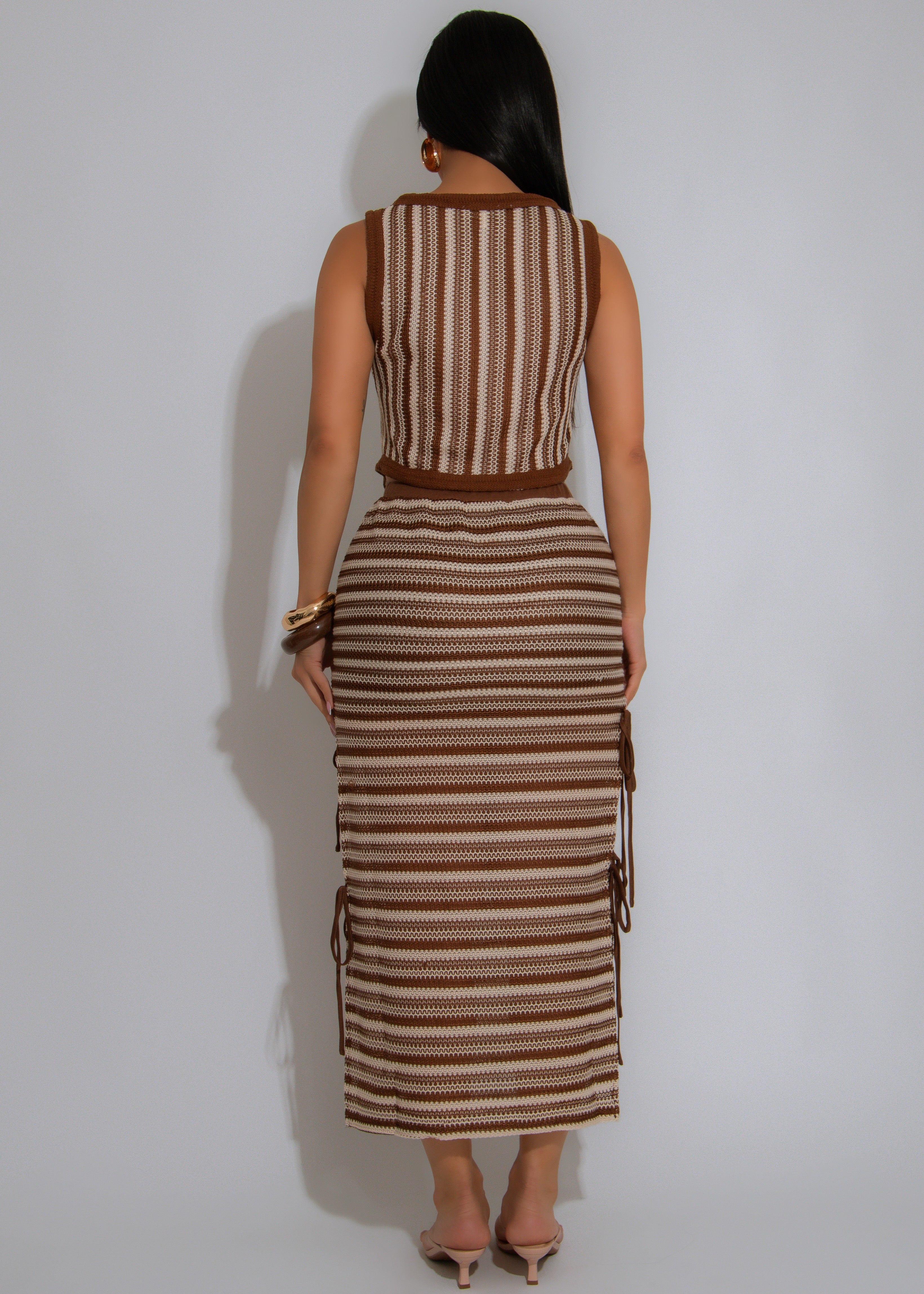 The Cabana Crush Knit Stripes Skirt Set Brown
