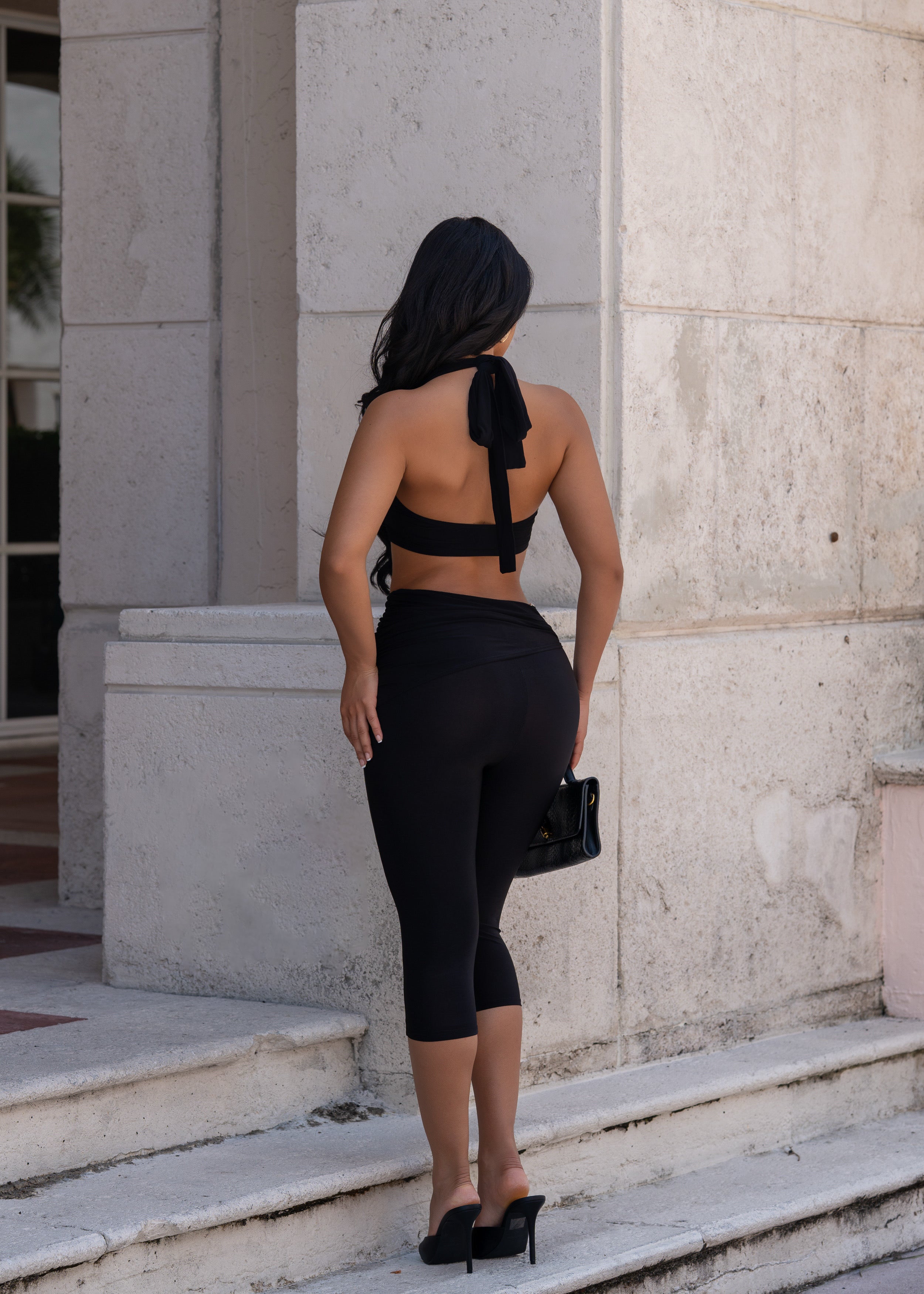 No Matter What Ruched Capri Set Black