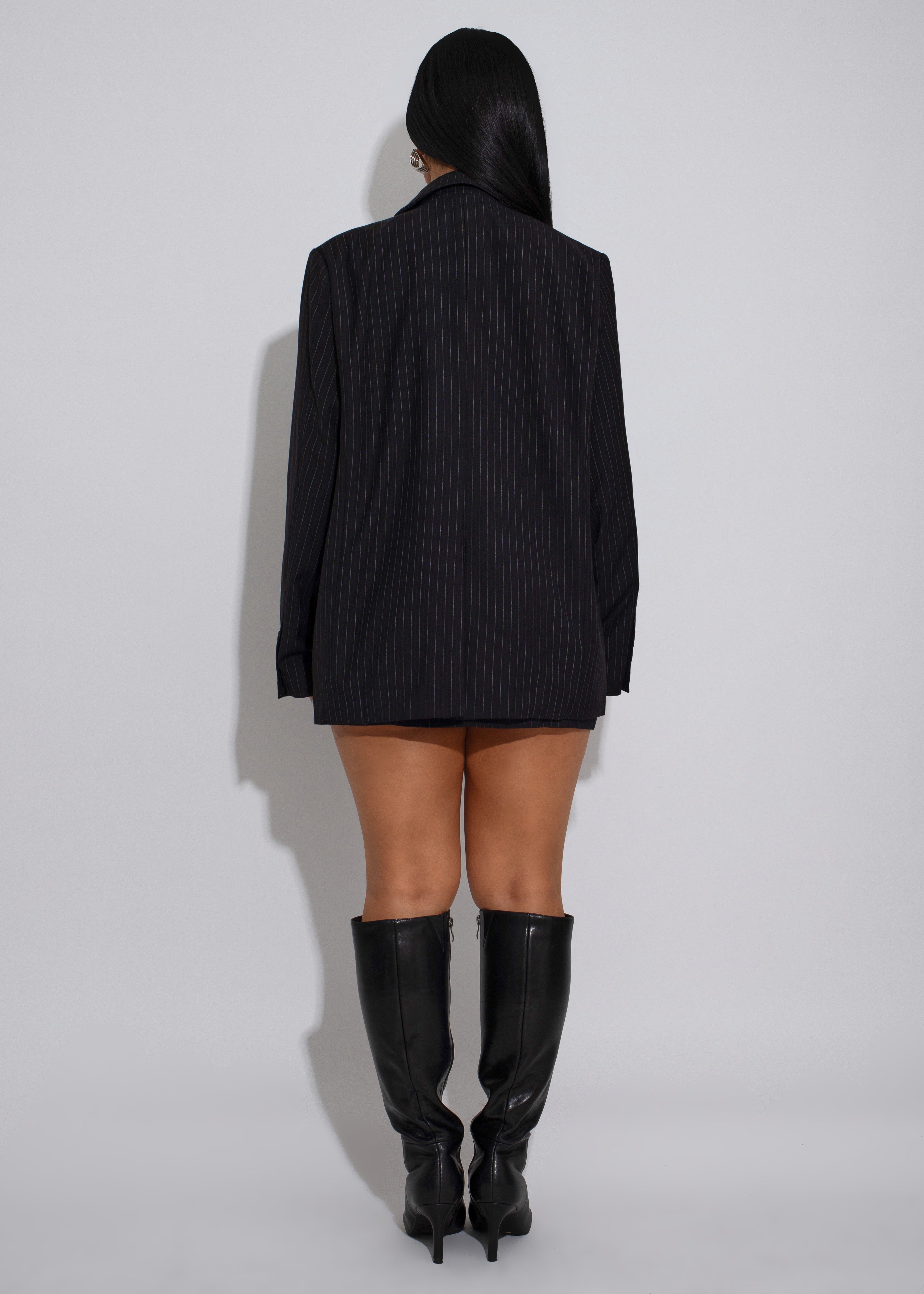 Sharp Authority Stripes Skirt Set Black