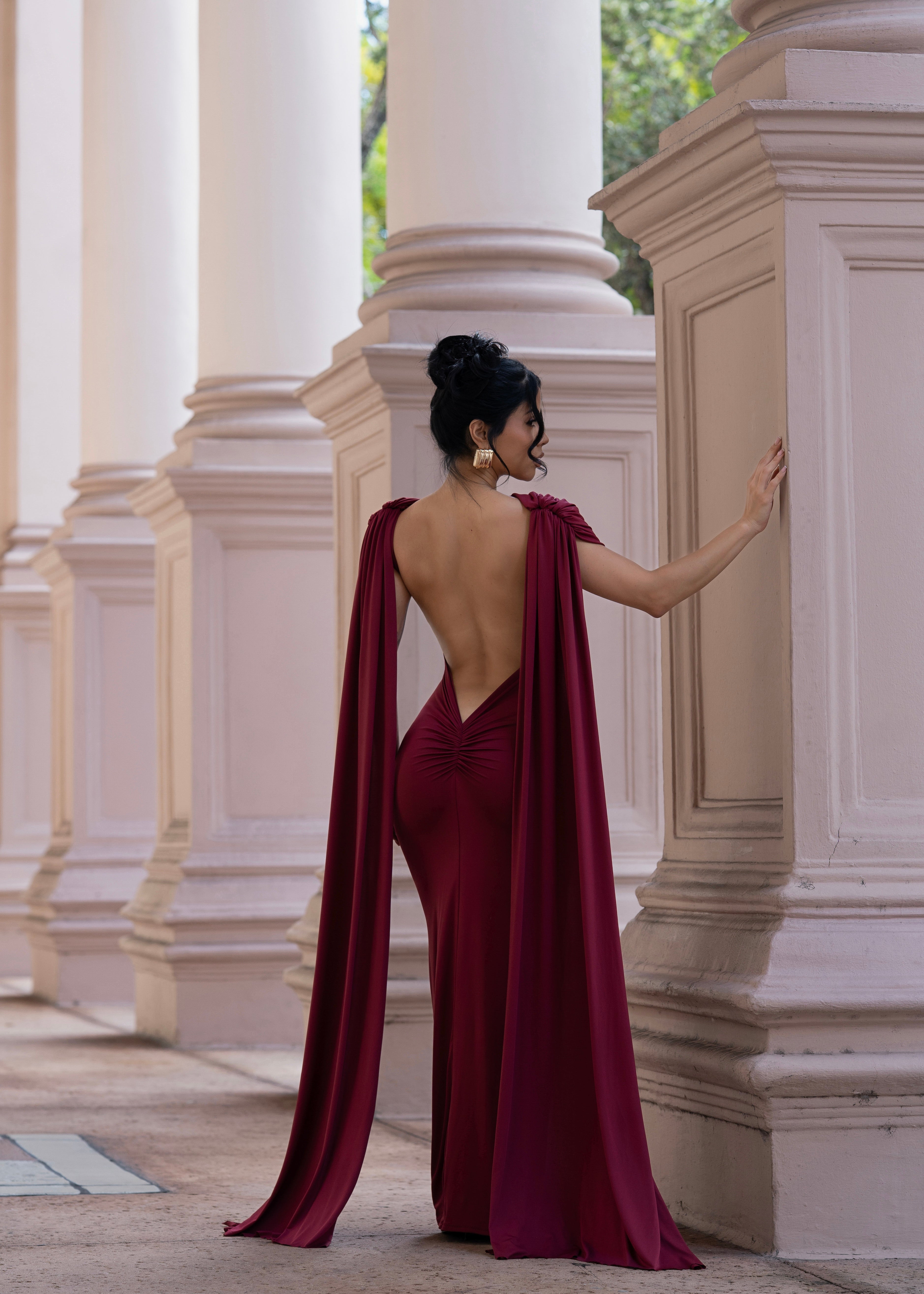 Celestial Reign Ruched Maxi Dress Red