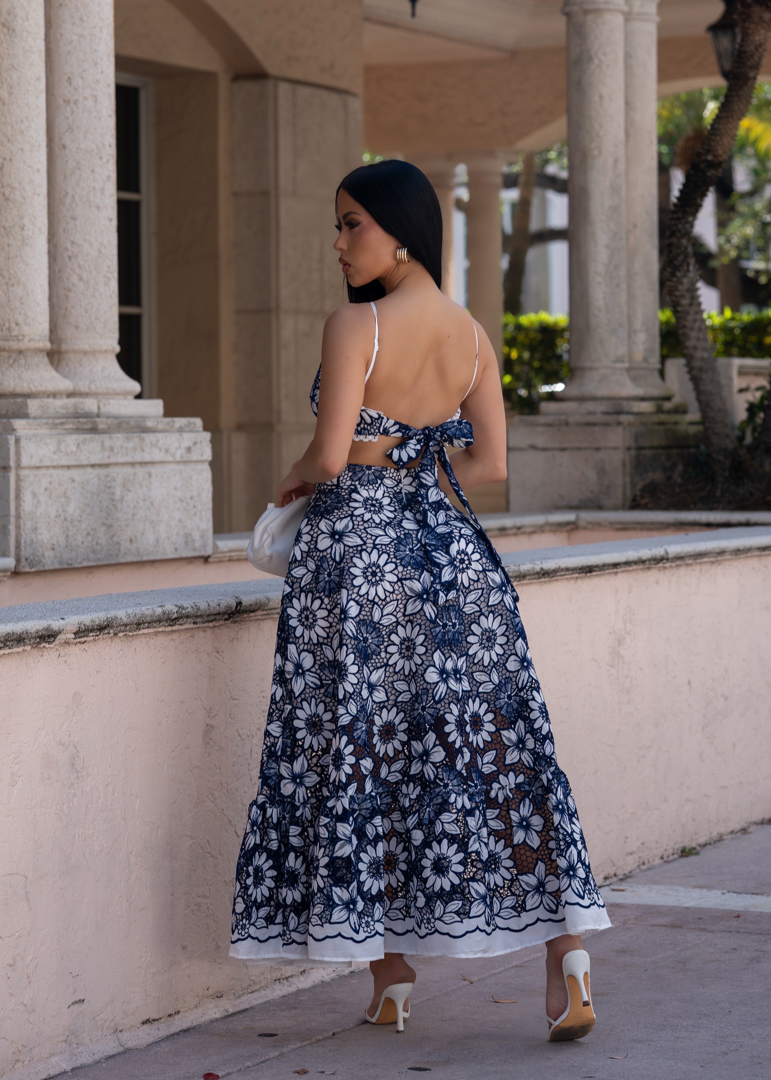 Living A Fairytale Lace Floral Midi Dress Blue