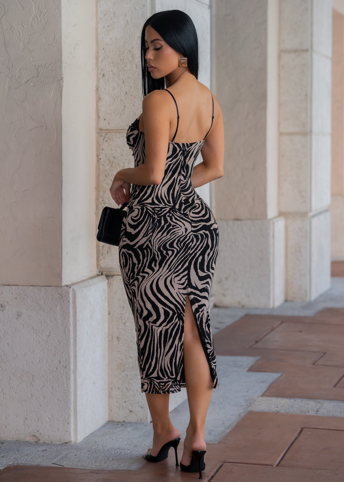 Wild Instincts Lace Trim Mesh Midi Dress Black