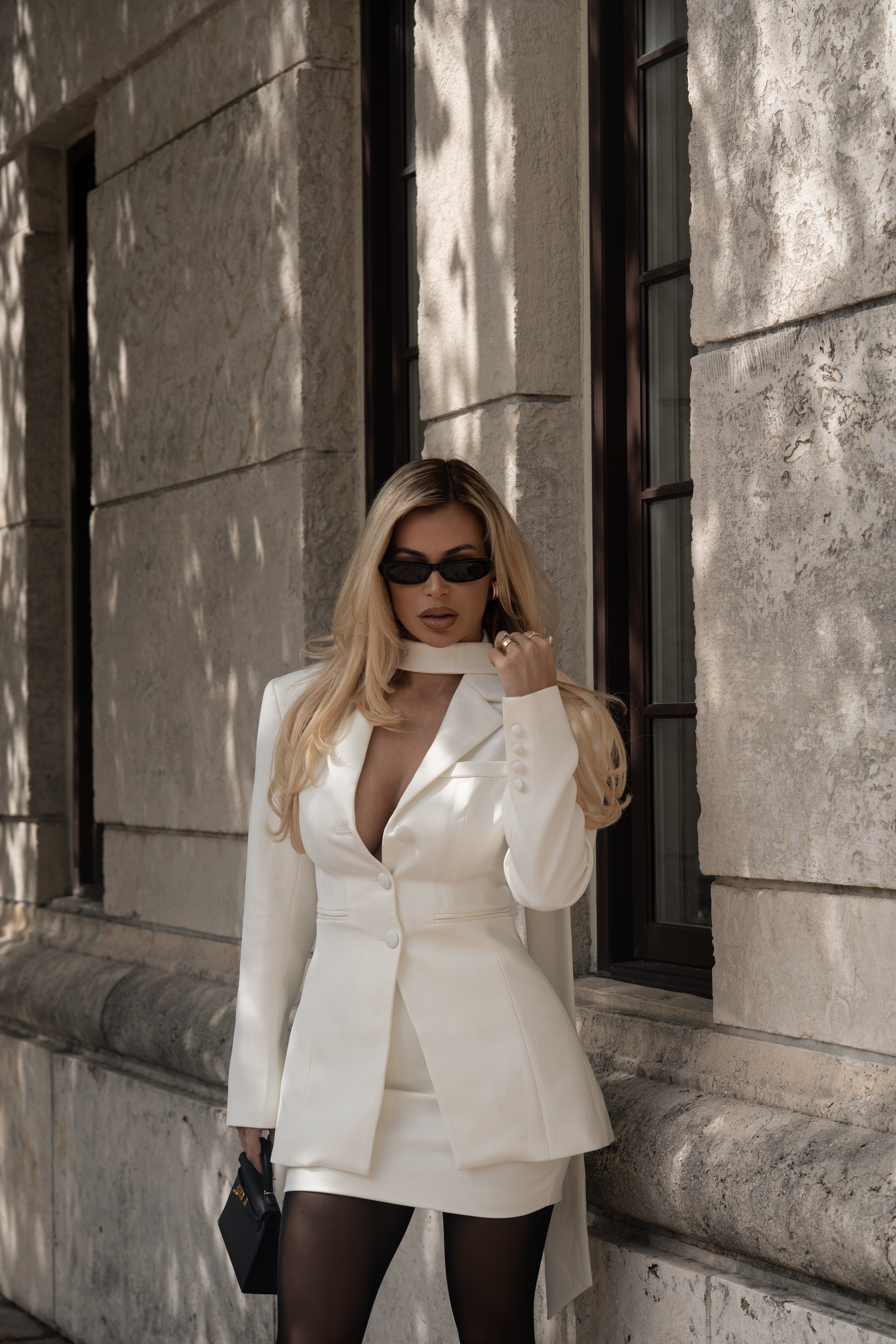 Opulent Structure Skirt Set White