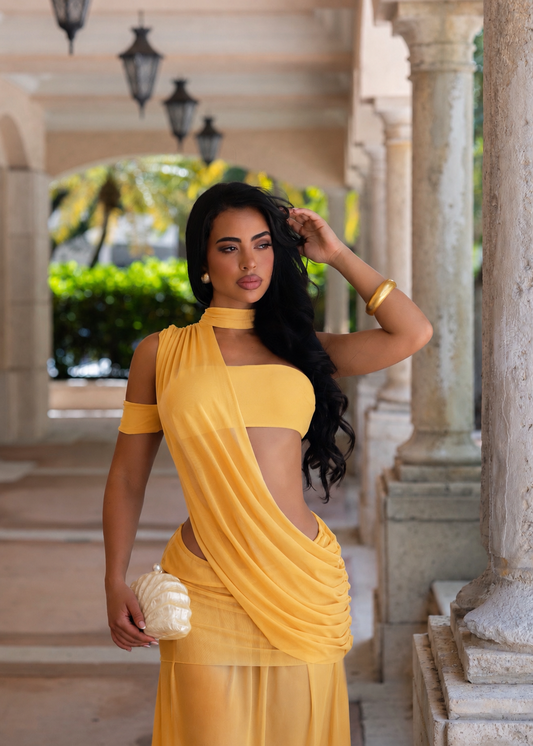 Forbidden Reverie Mesh Maxi Dress Yellow