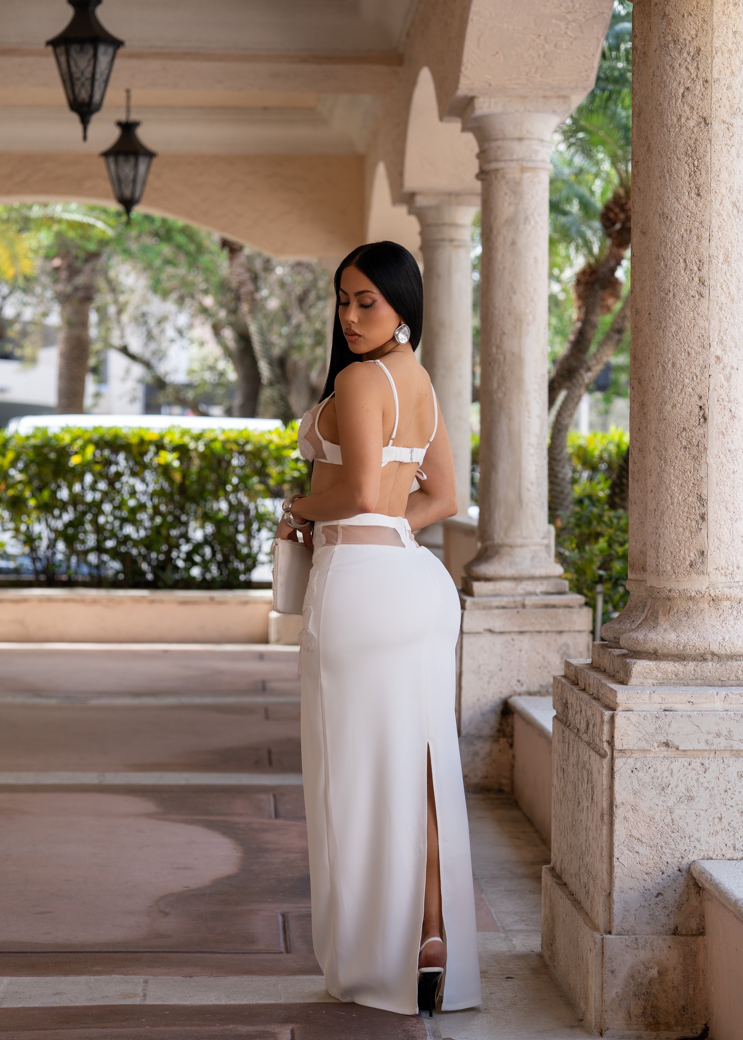 Bare Philosophy Floral Pearls Skirt Set White