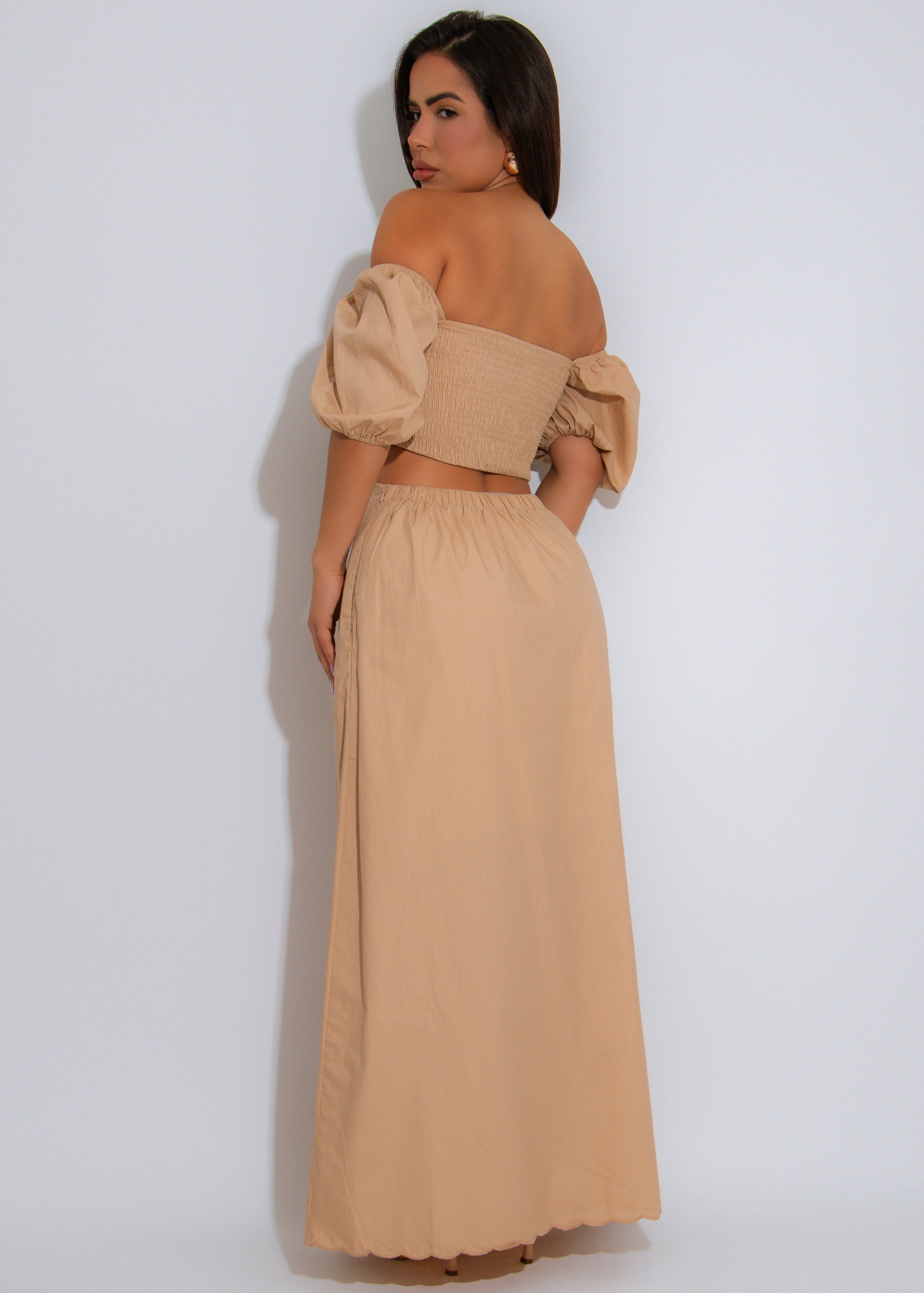 Desert Muse Ruched Floral Skirt Set Nude