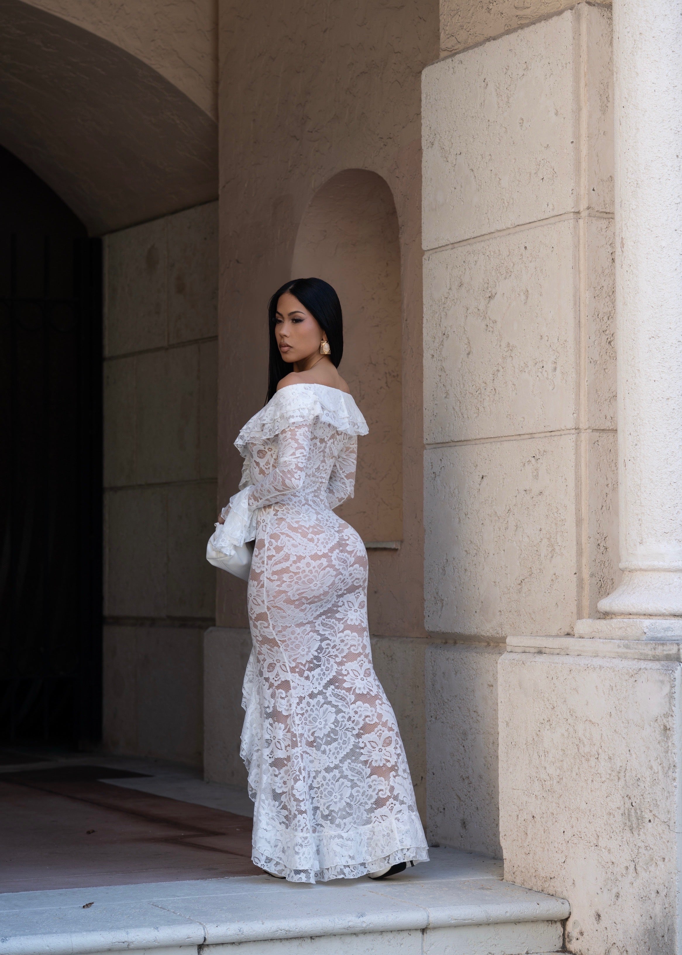 Divine Incantation Floral Lace Maxi Dress White