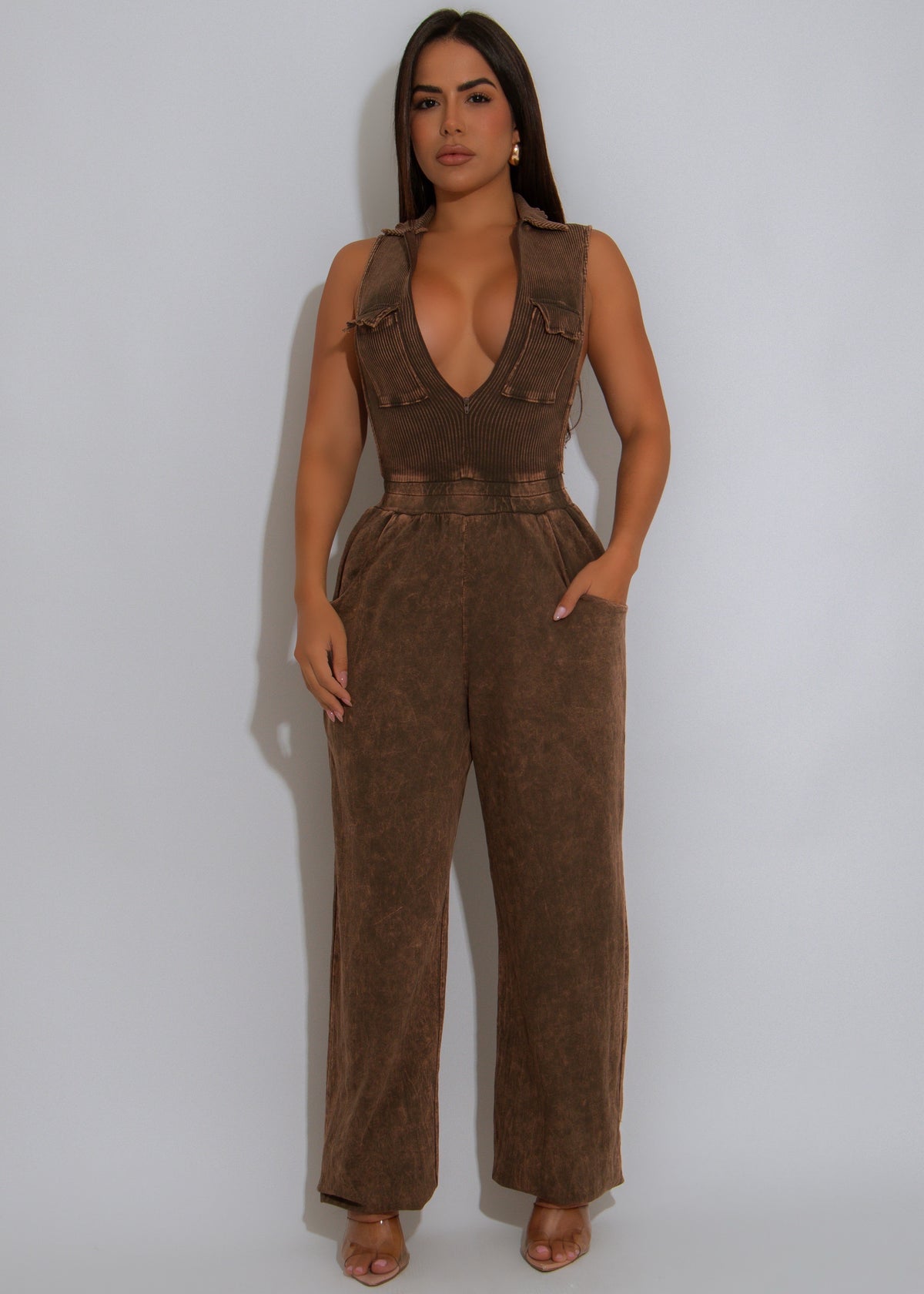 Ribbed Revival Jumpsuit Brown