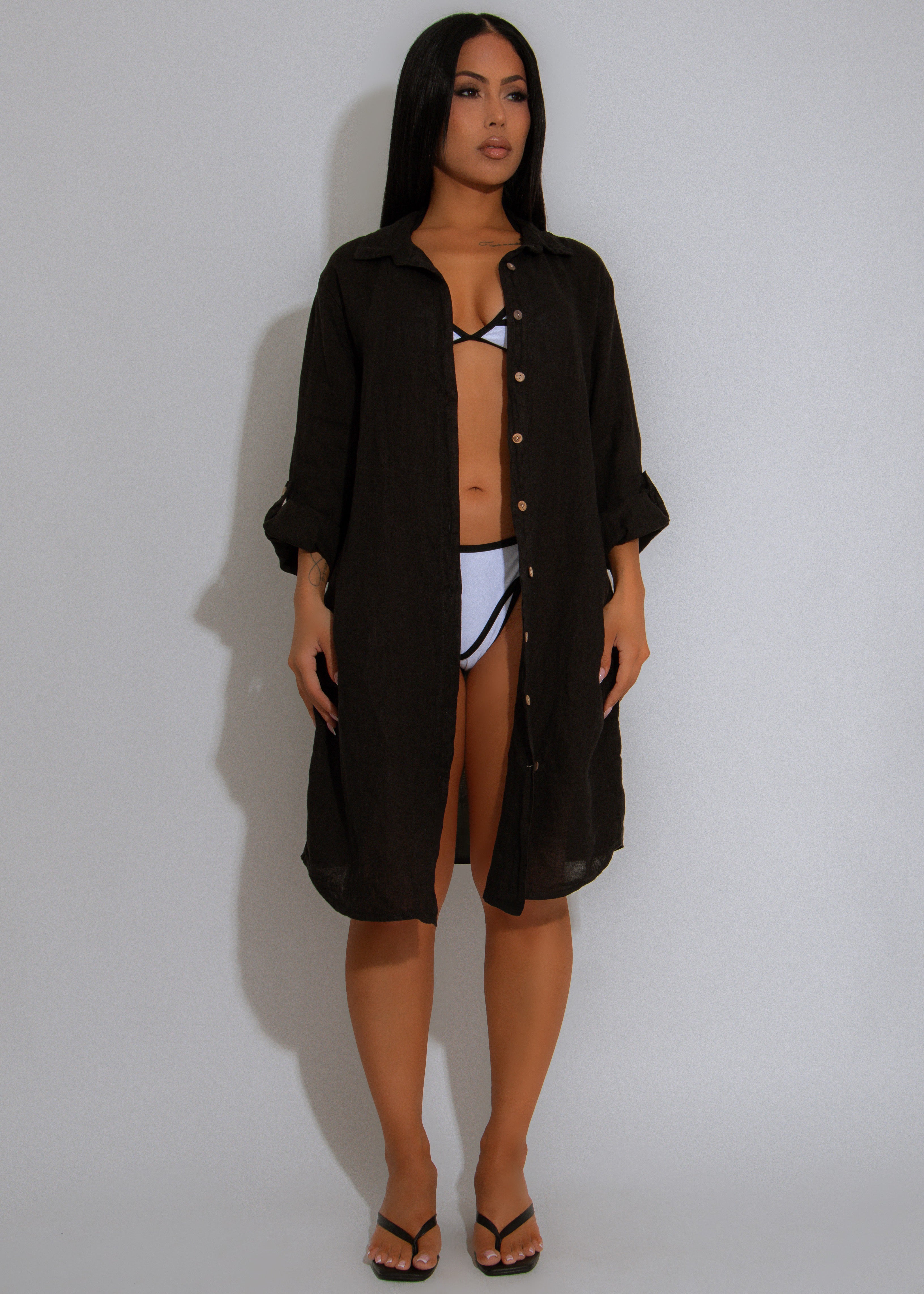 Sundown Ease Linen Mini Dress Black