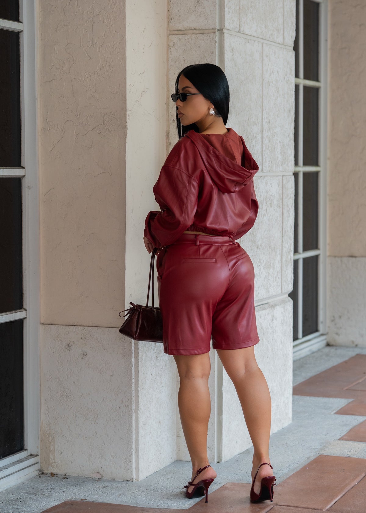 Off Limits Faux Leather Short Set Red
