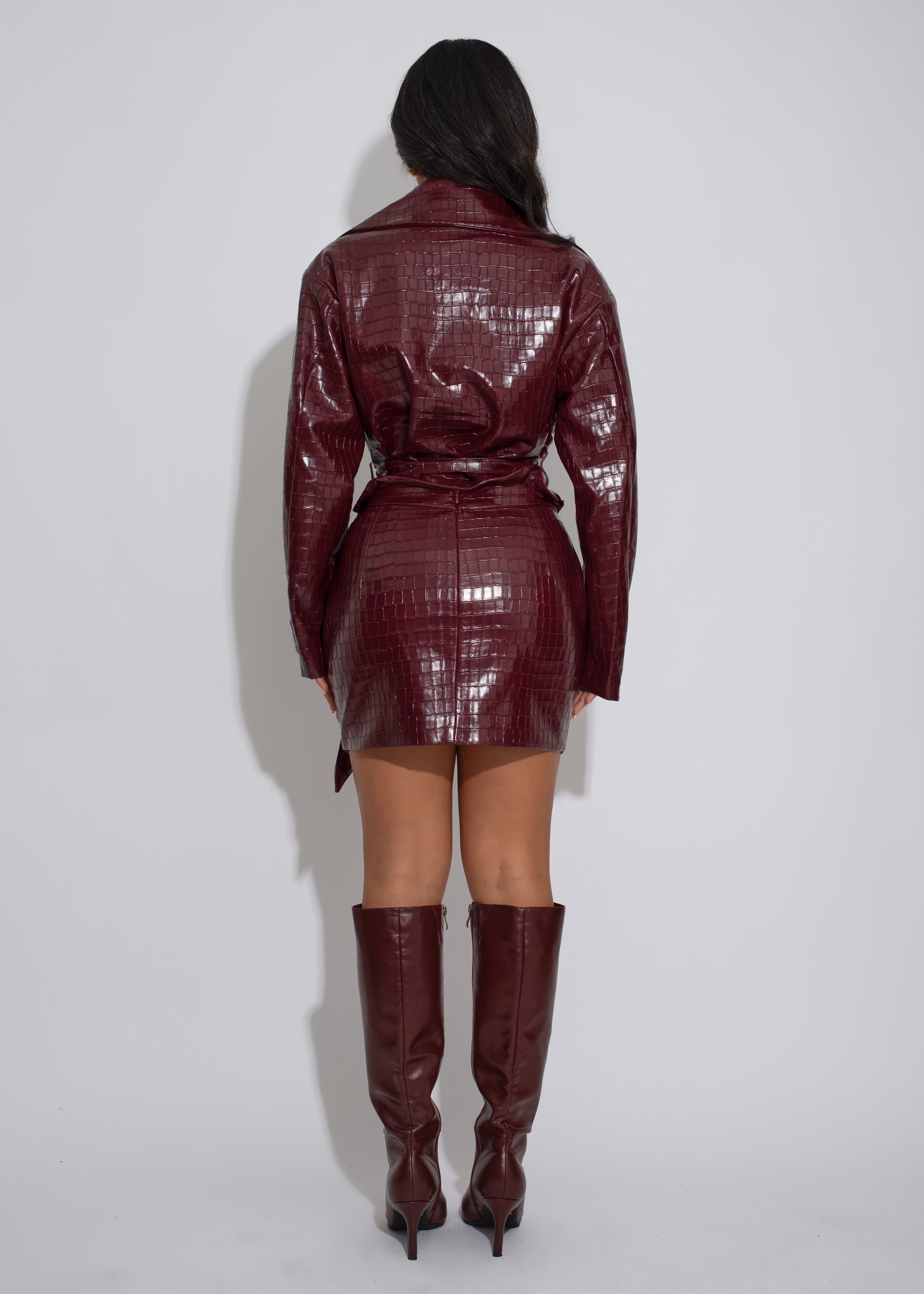 Empire Code Croc Faux Leather Skirt Set Red