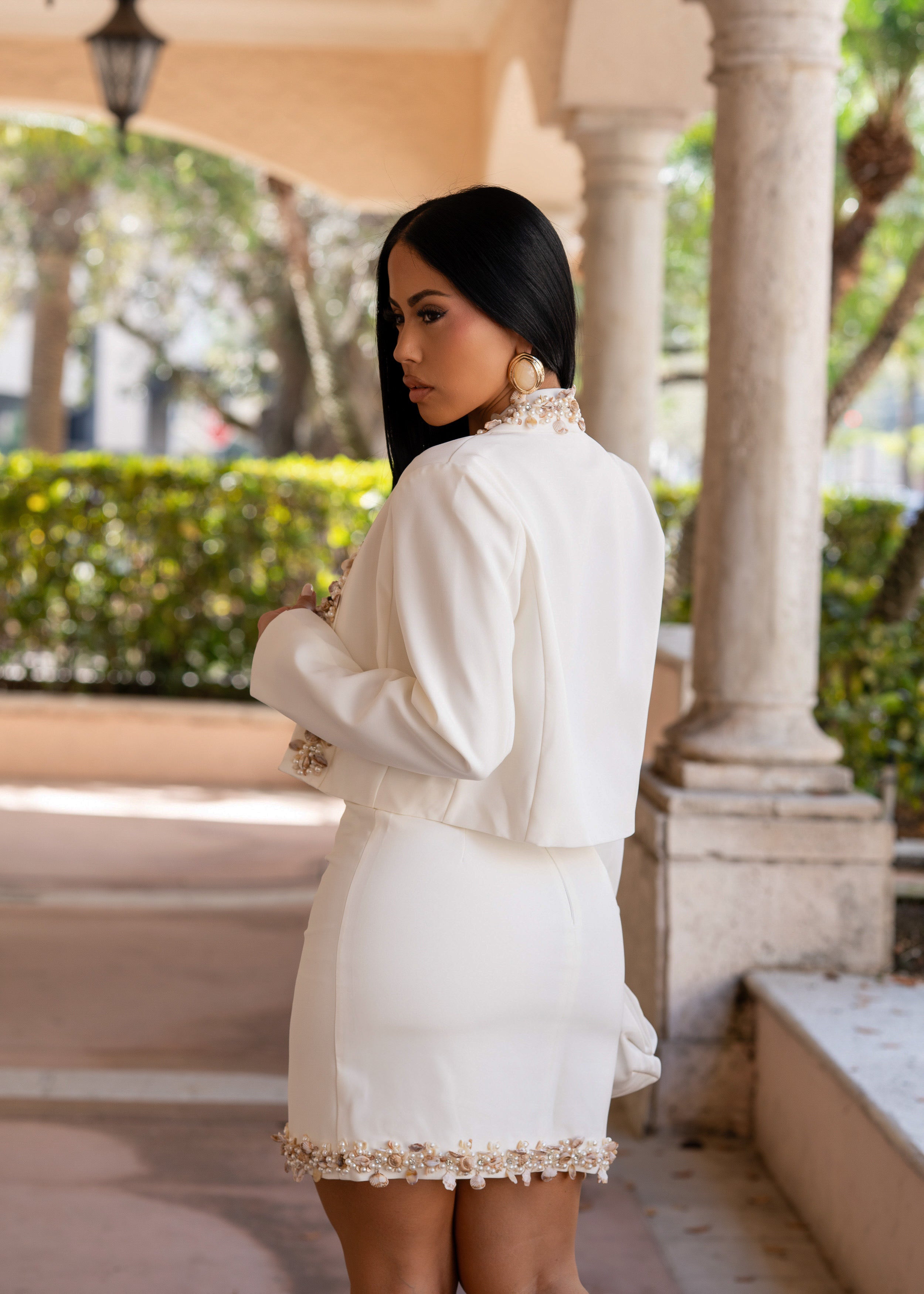 Pearl Essence Pearls Skirt Set White