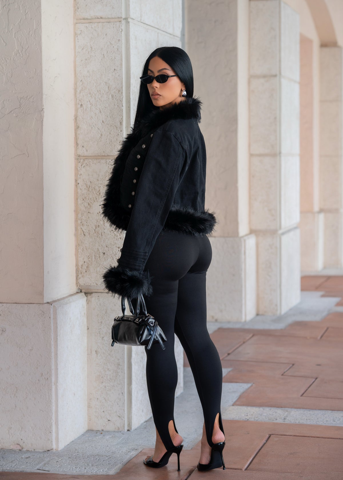 The Icon Effect Faux Fur Trim Jacket Black