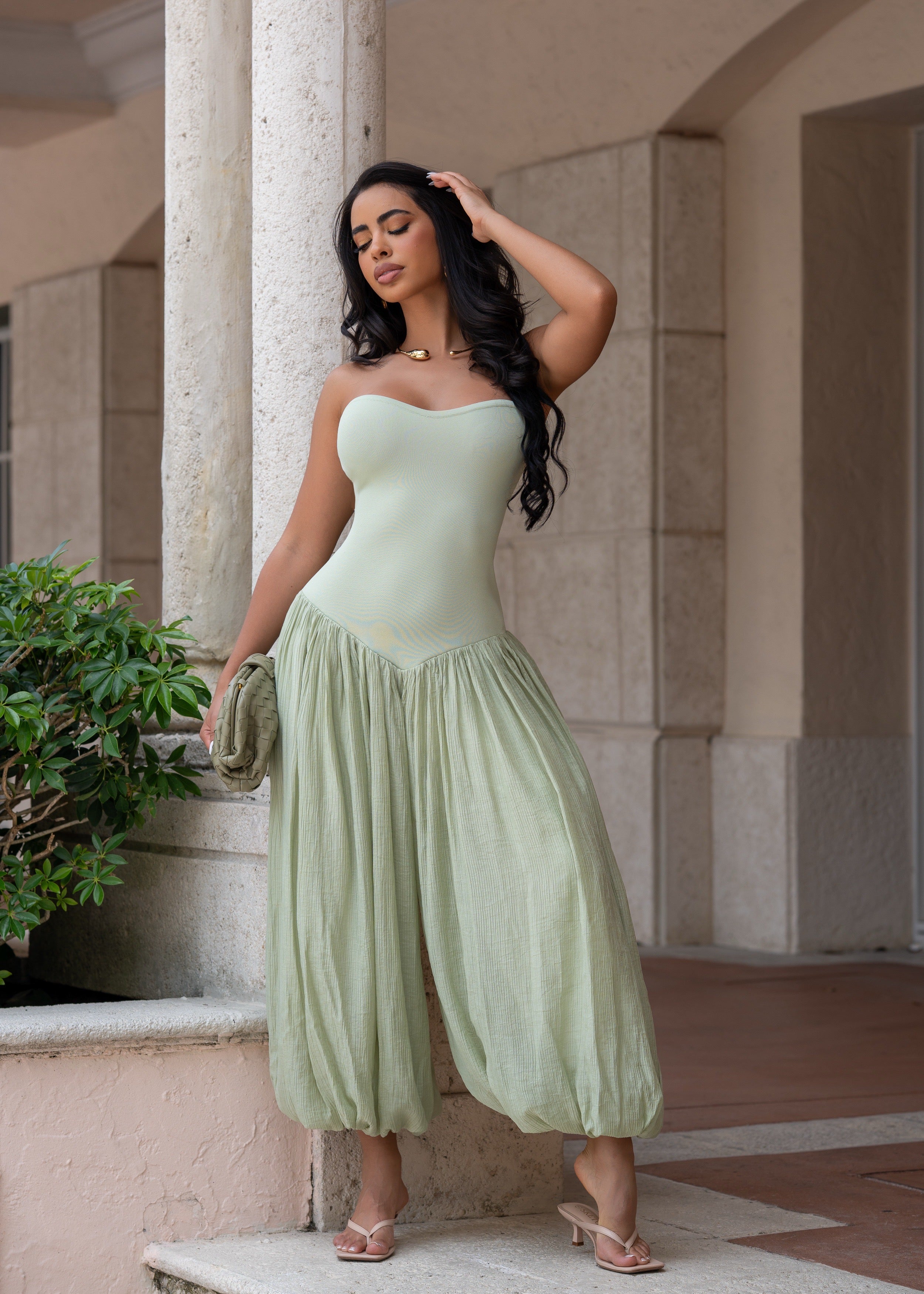 Soft Reverie Ruched Jumpsuit Green