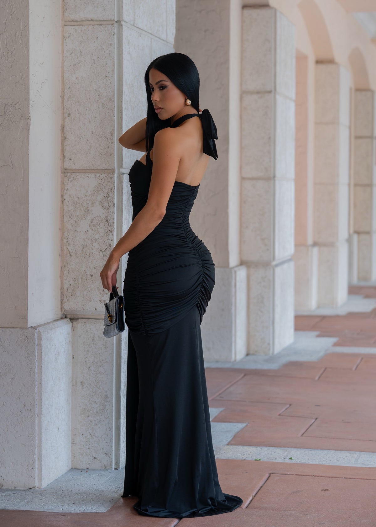 L'Art de Séduction Ruched Maxi Dress Black
