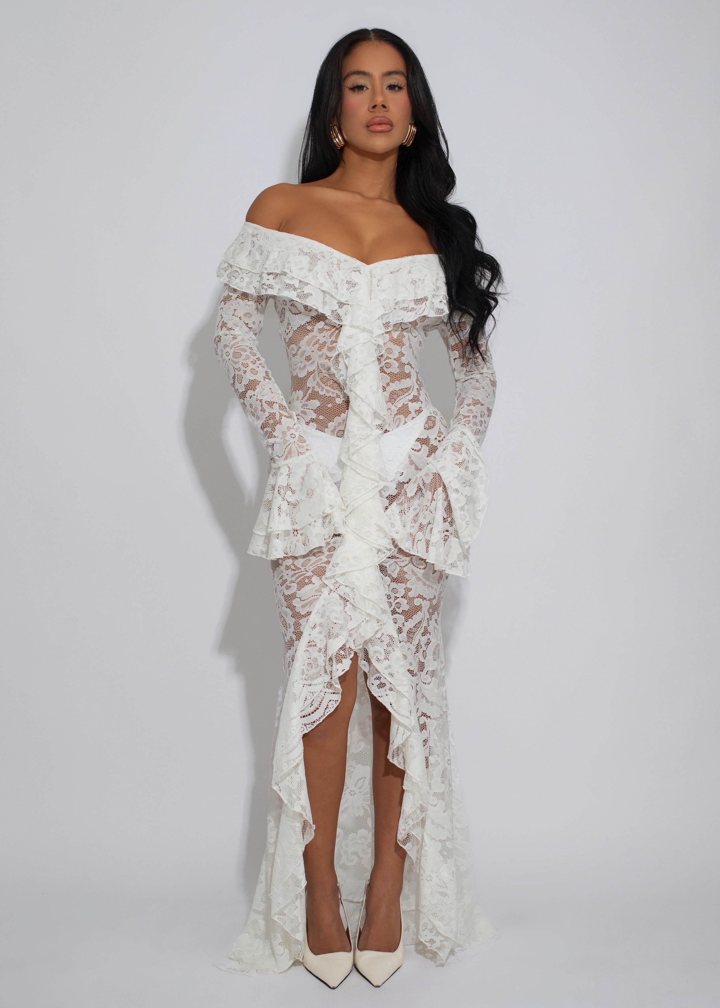 Divine Incantation Floral Lace Maxi Dress White