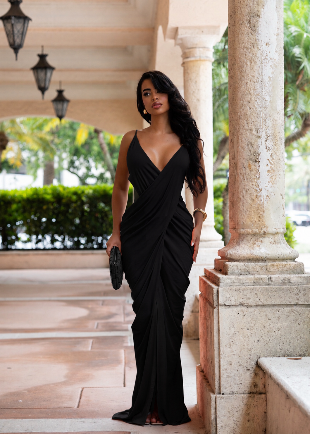 Catch Me On The Night Ruched Maxi Dress Black