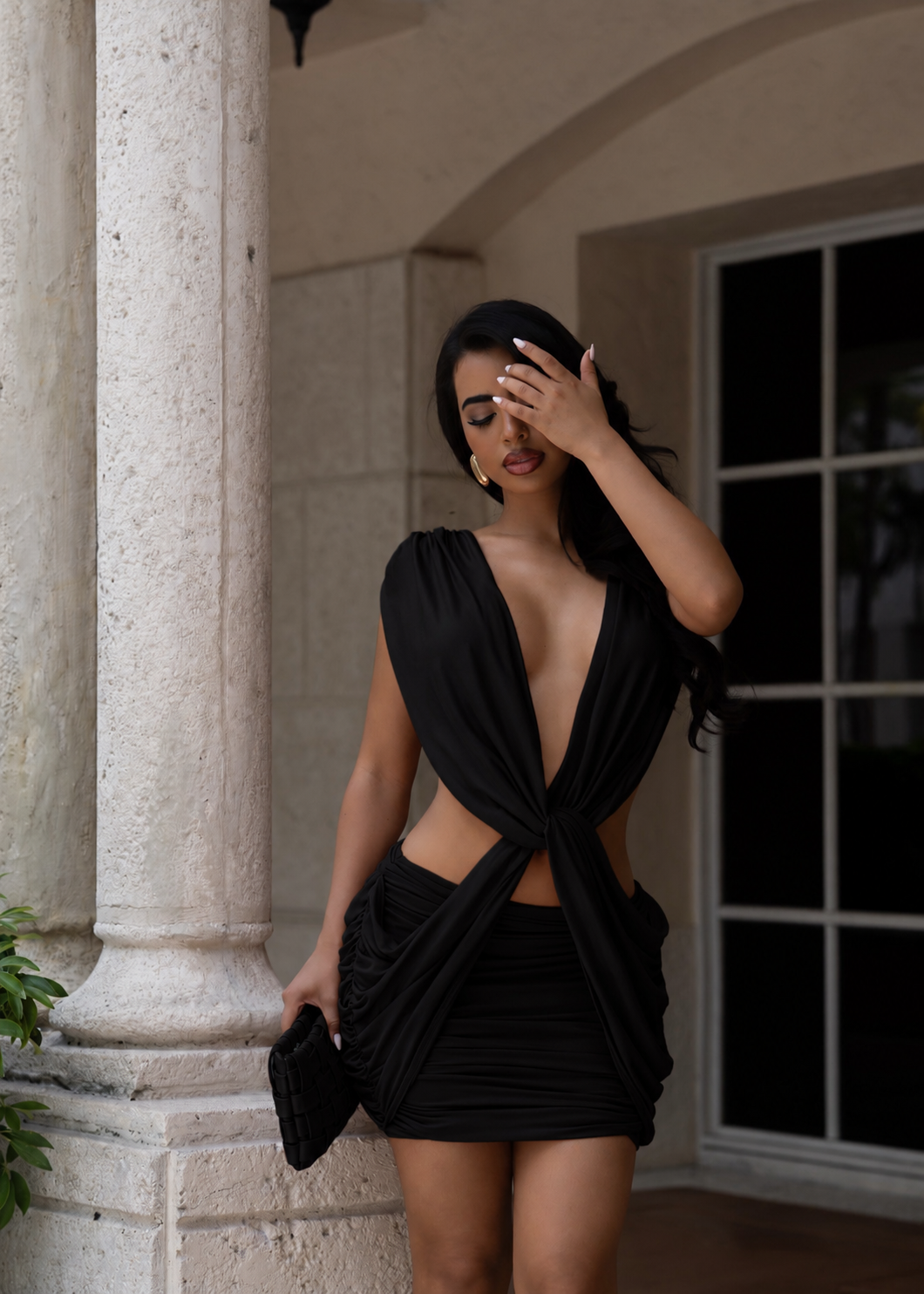 Crowned Desire Ruched Mini Dress Black