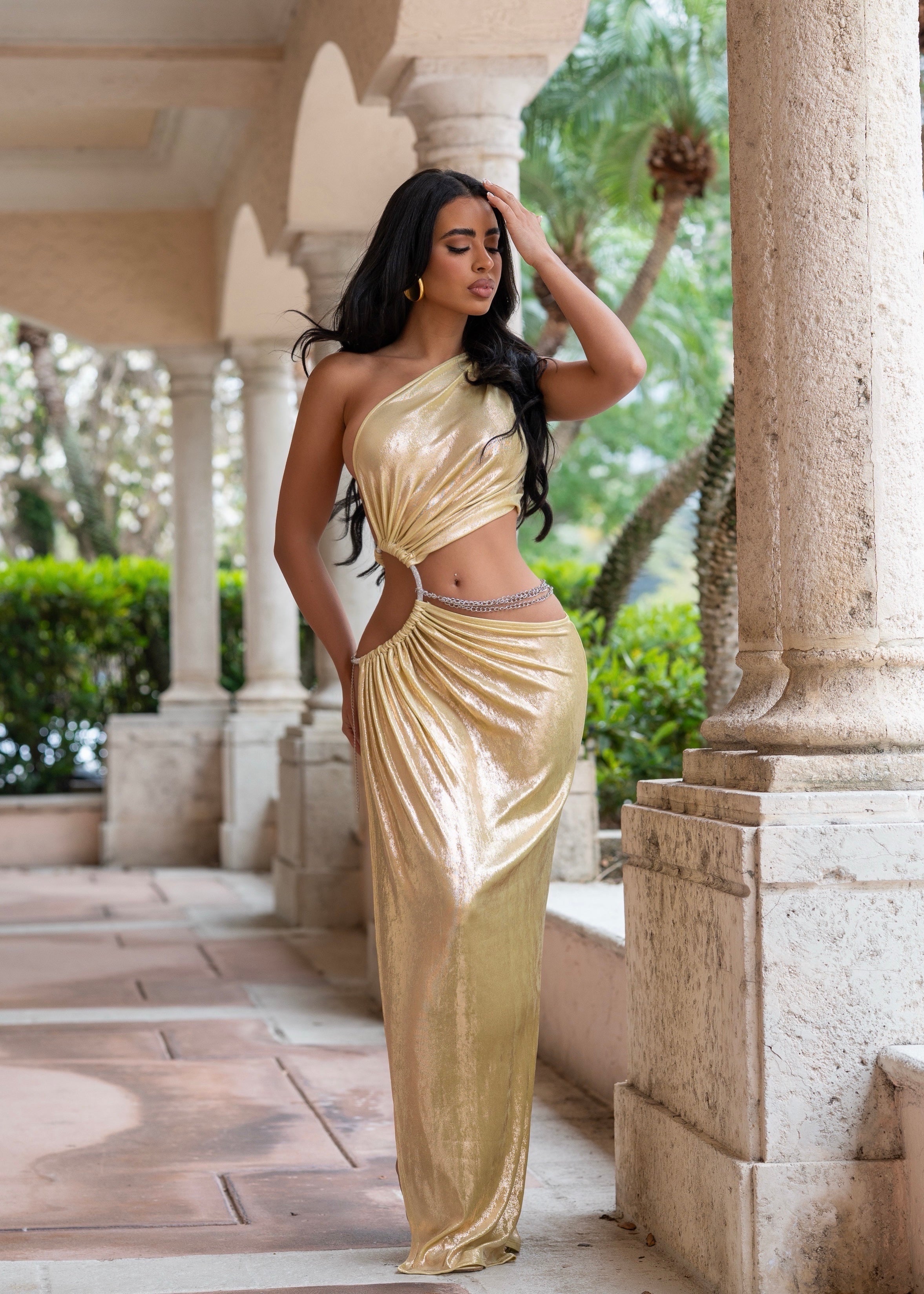 Obsession Ruched Maxi Dress Gold