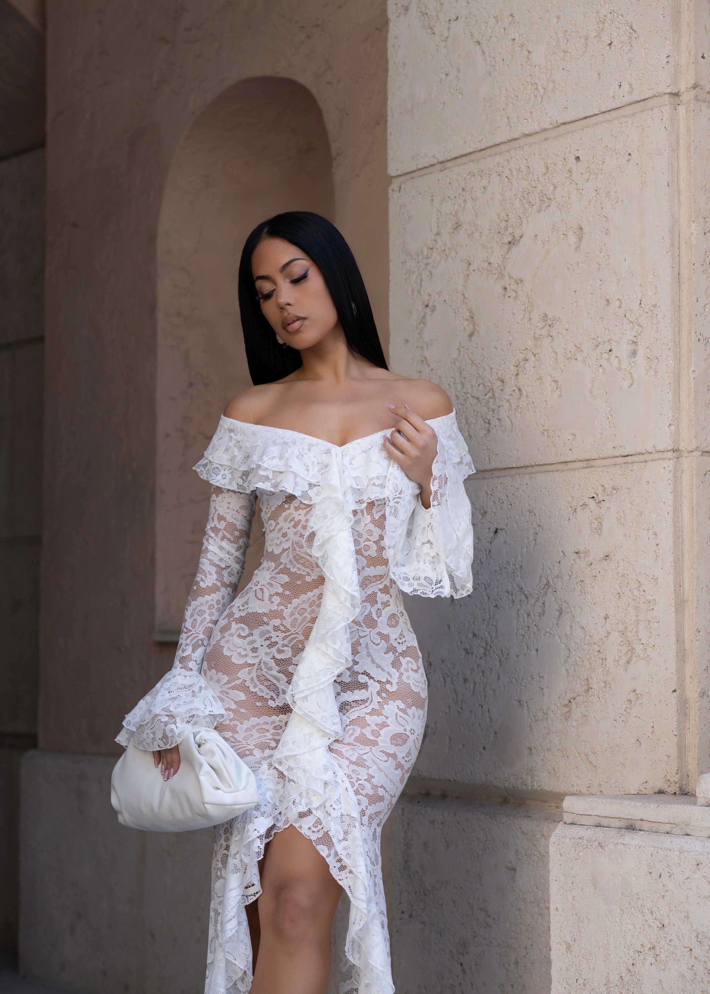 Divine Incantation Floral Lace Maxi Dress White