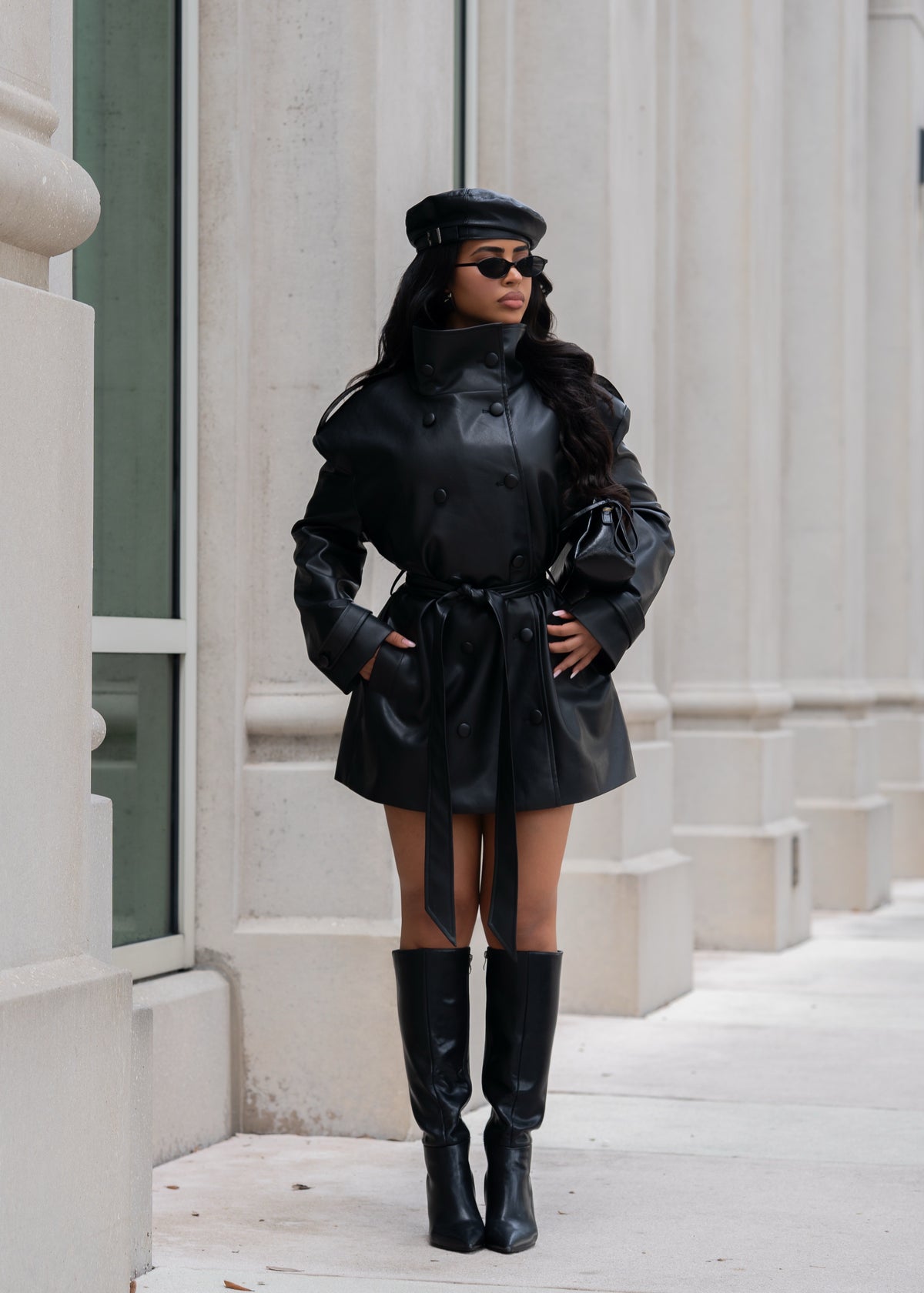 Sinful Intentions Faux Leather Mini Coat Dress Black