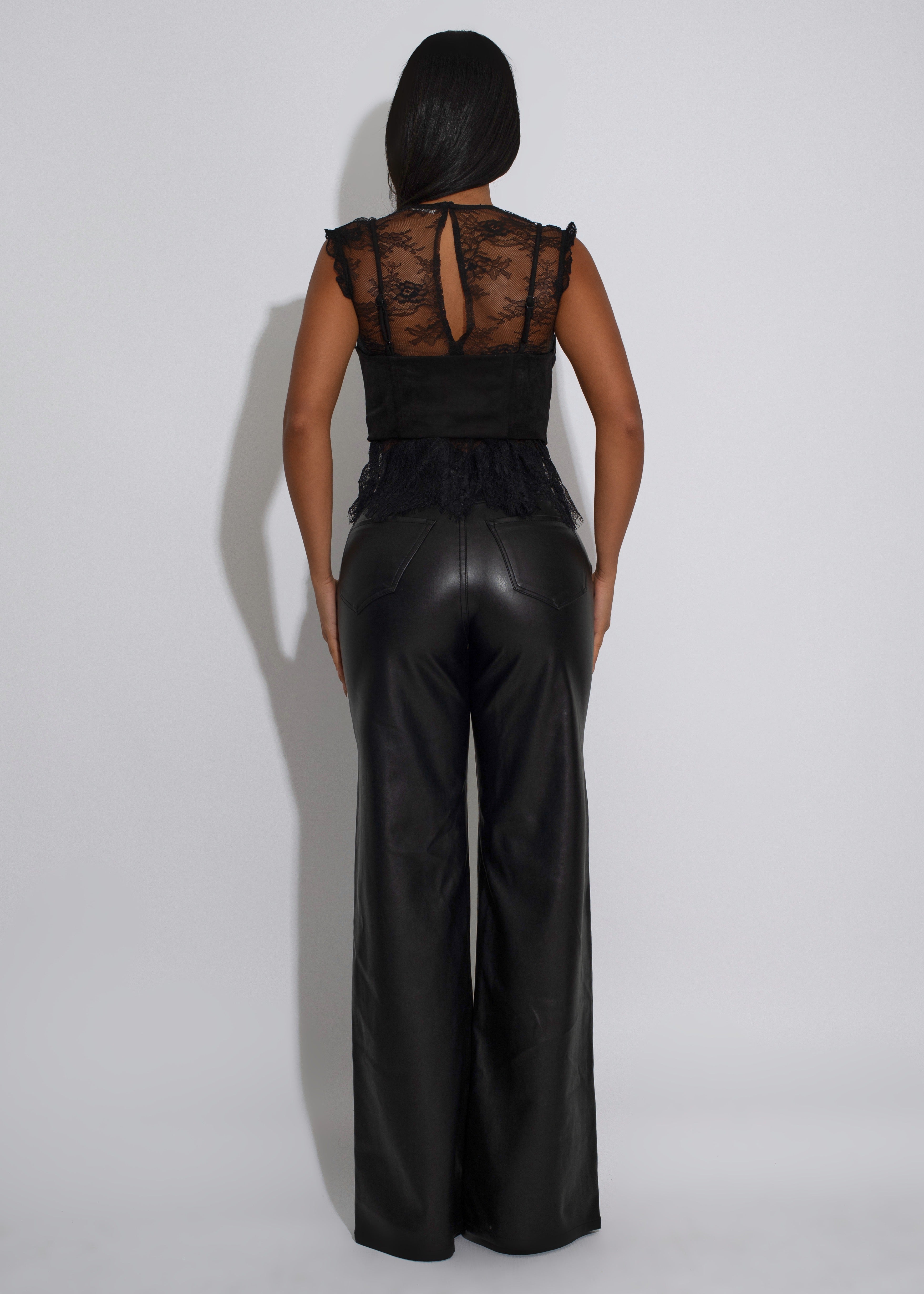 Moonshadow Floral Lace Long Top Black