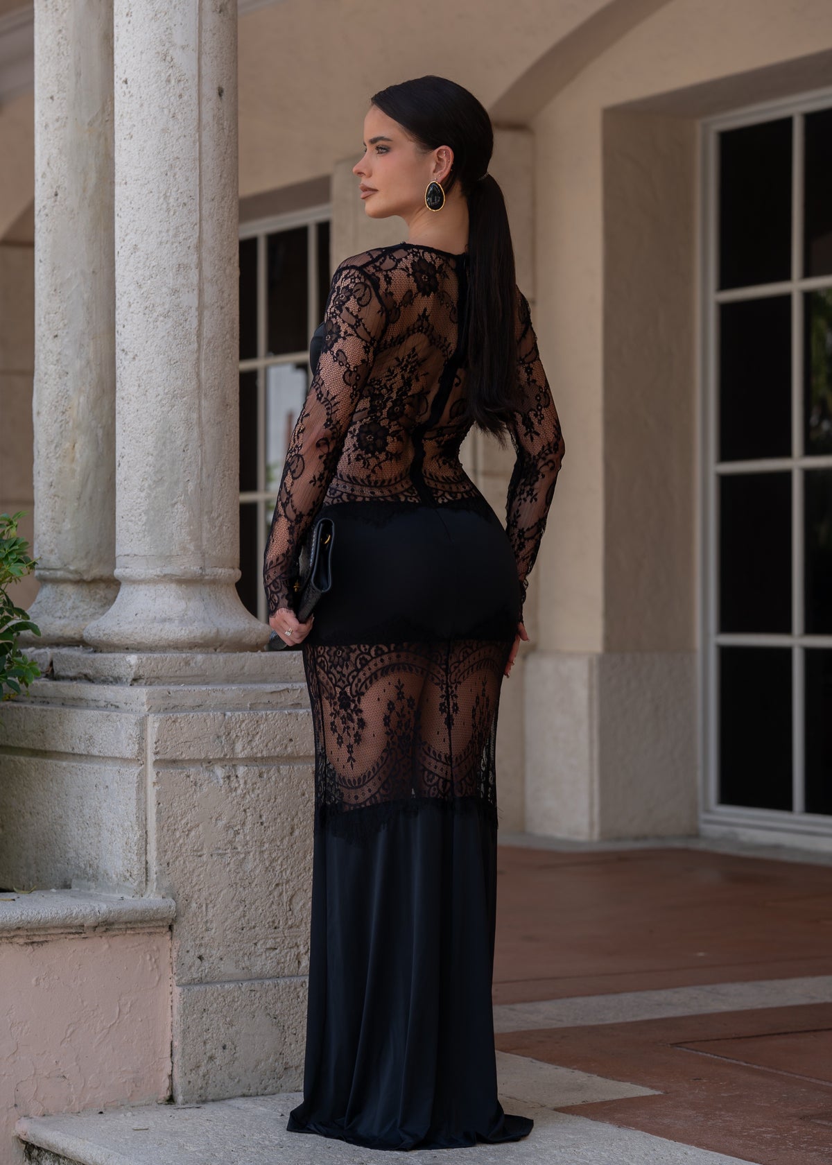 Dangerous Romance Lace Floral Maxi Dress Black