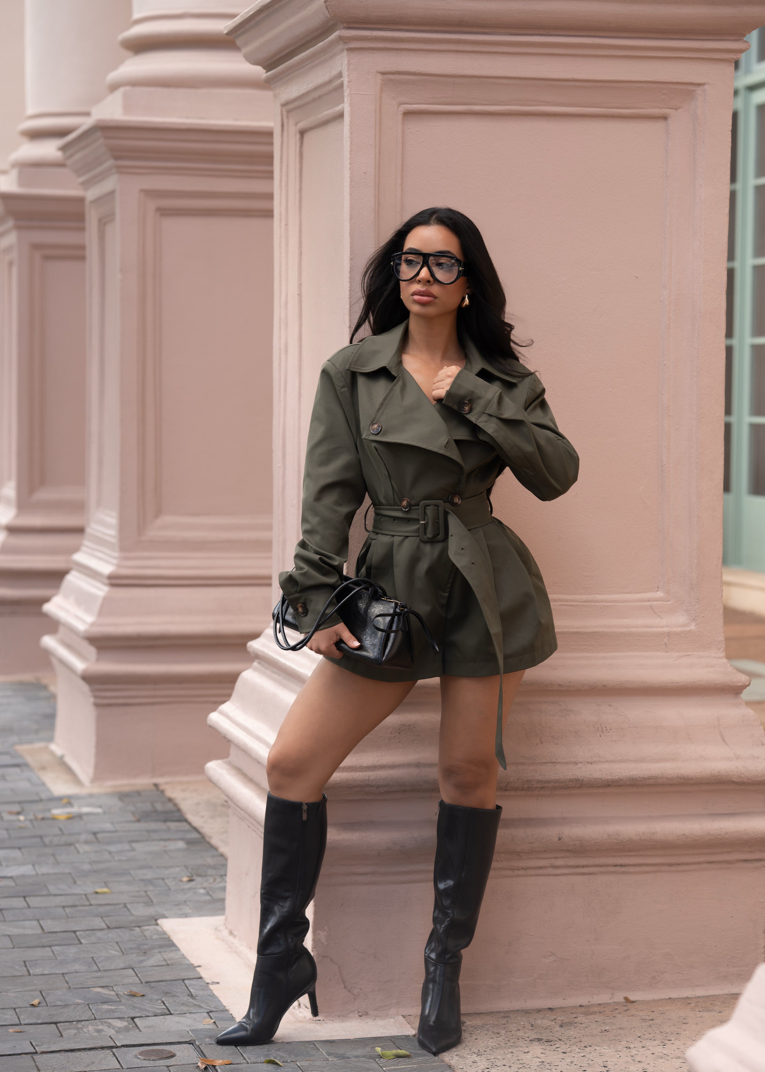 Runway Utility Ruched Romper Green