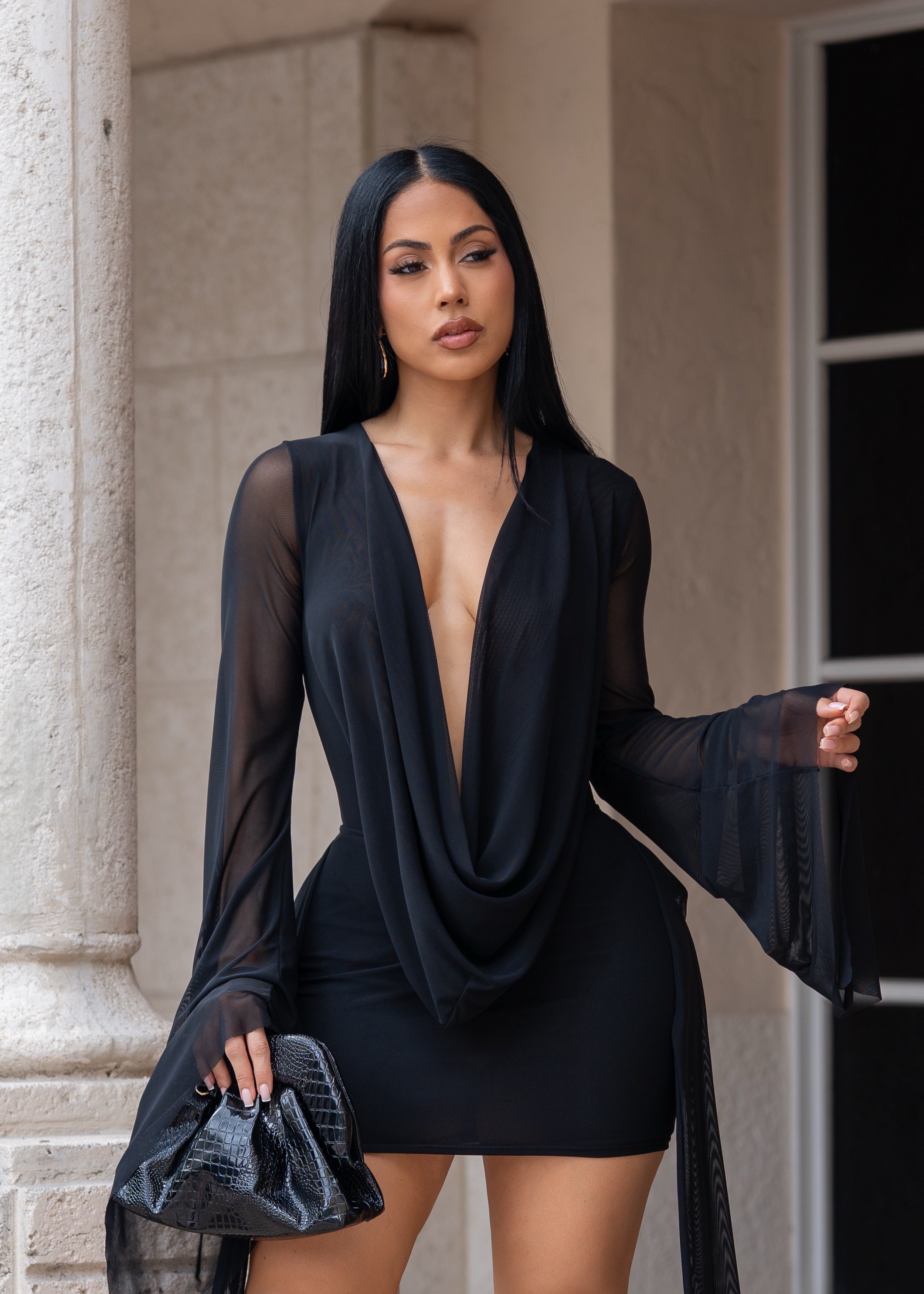 Your Best Wish Mesh Mini Dress Black