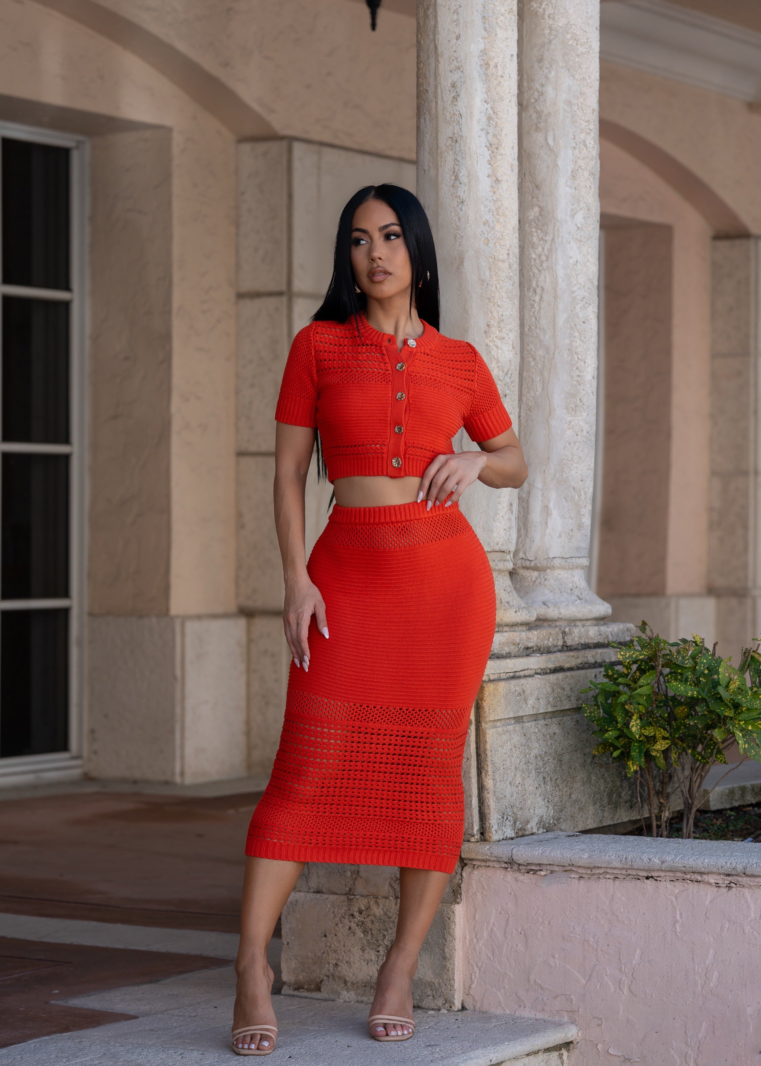 Feelings Growing Stronger Knit Skirt Set Orange