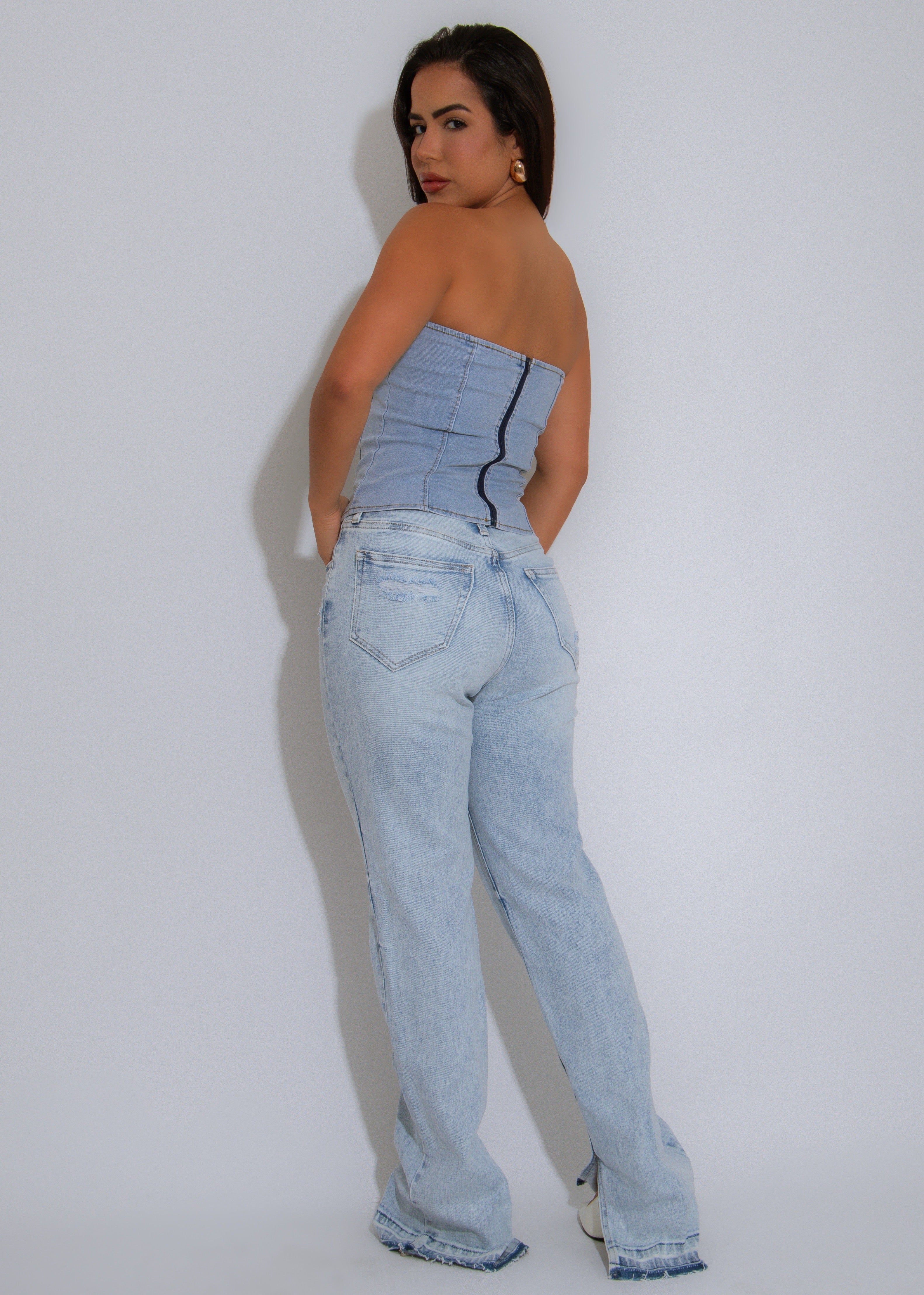 The French Muse Tie Corset Light Denim