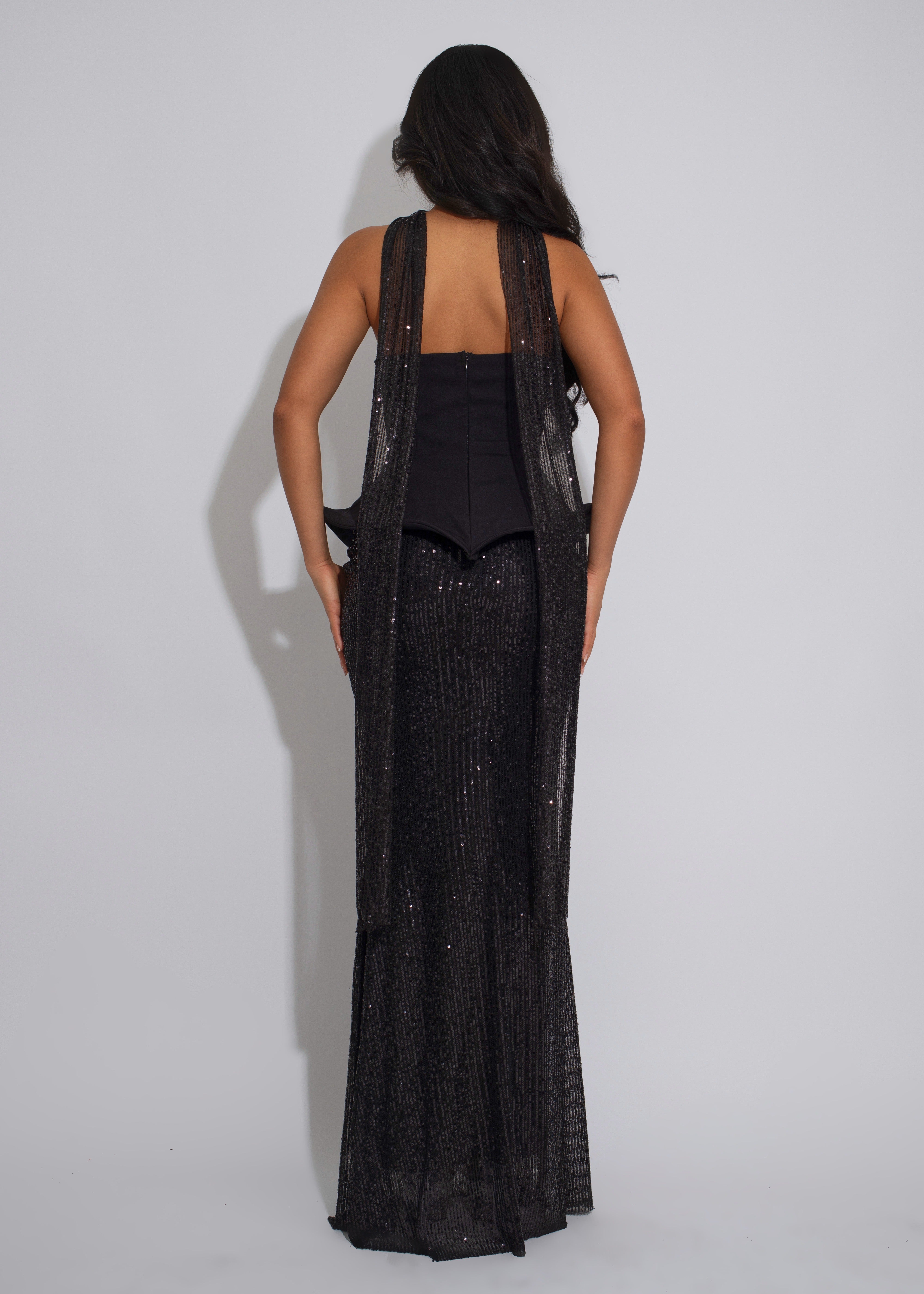 Starlit Motion Sequin Skirt Set Black