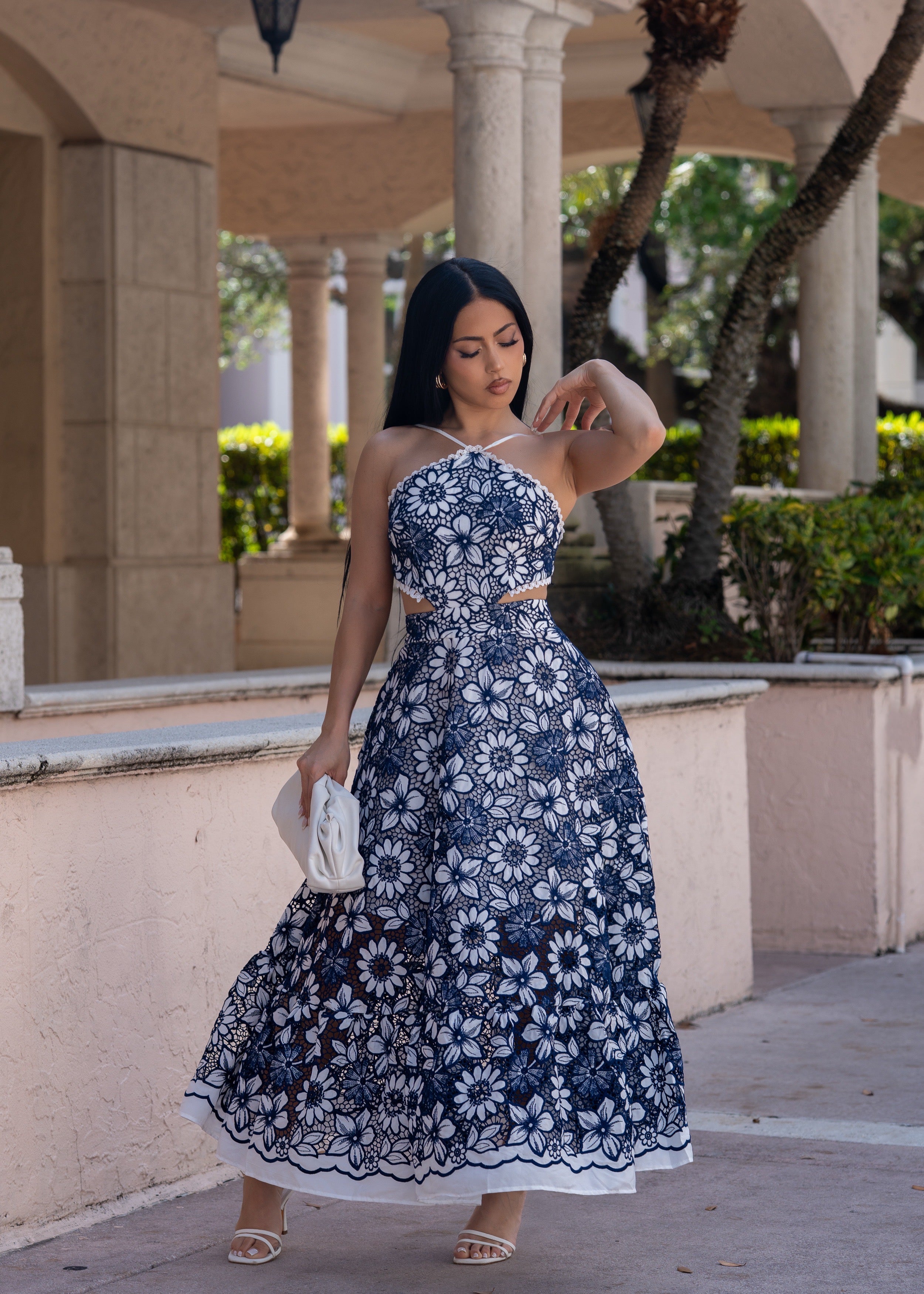 Living A Fairytale Lace Floral Midi Dress Blue