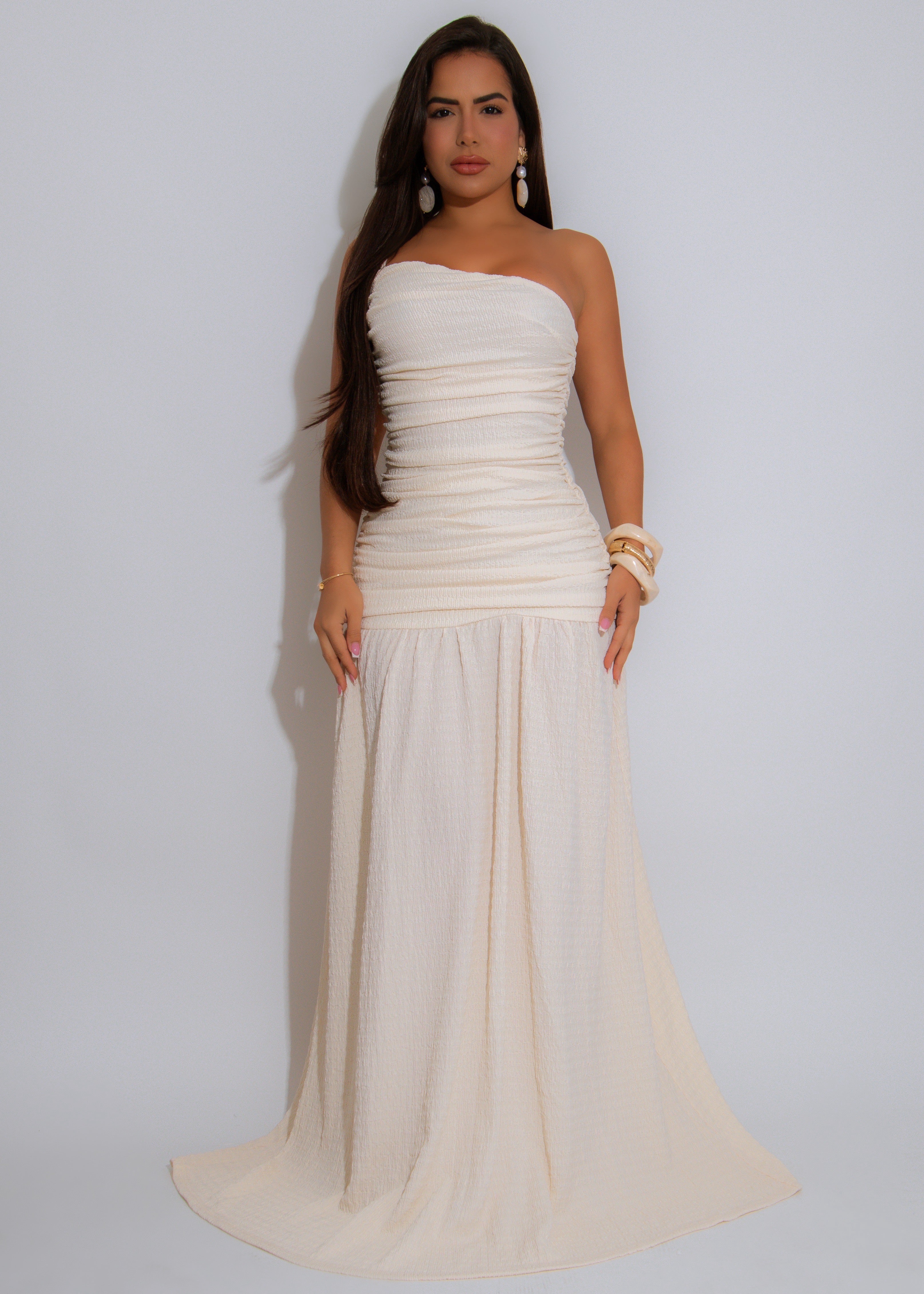 Sculpted Serenity Ruched Maxi Dress Nude
