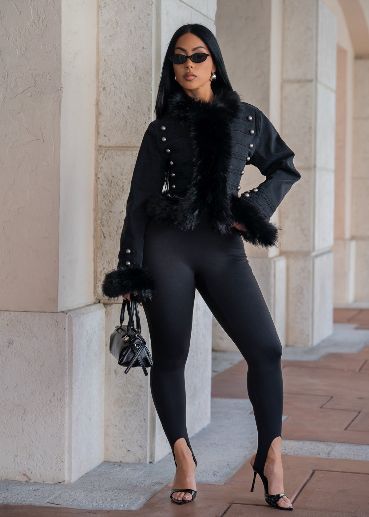 The Icon Effect Faux Fur Trim Jacket Black