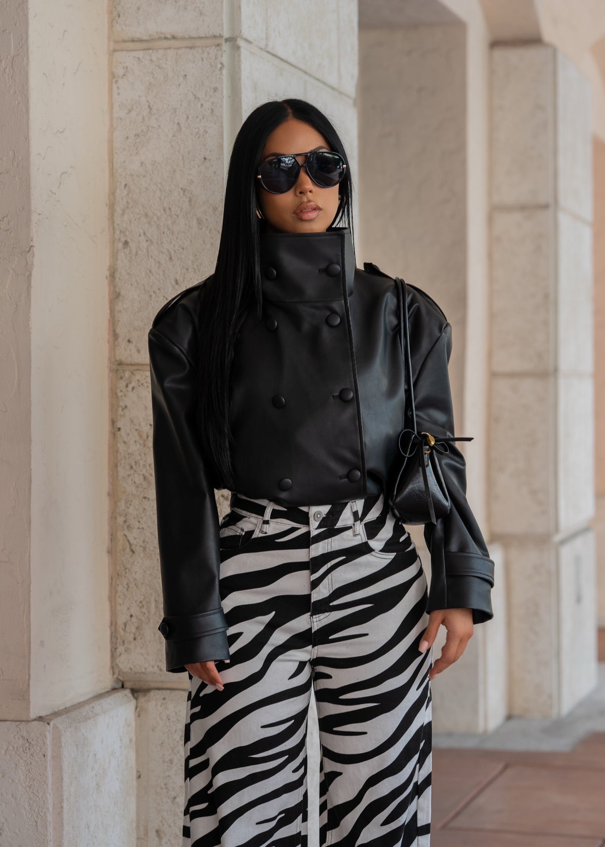 Wild Theory Zebra Print Wide Leg Jeans Black