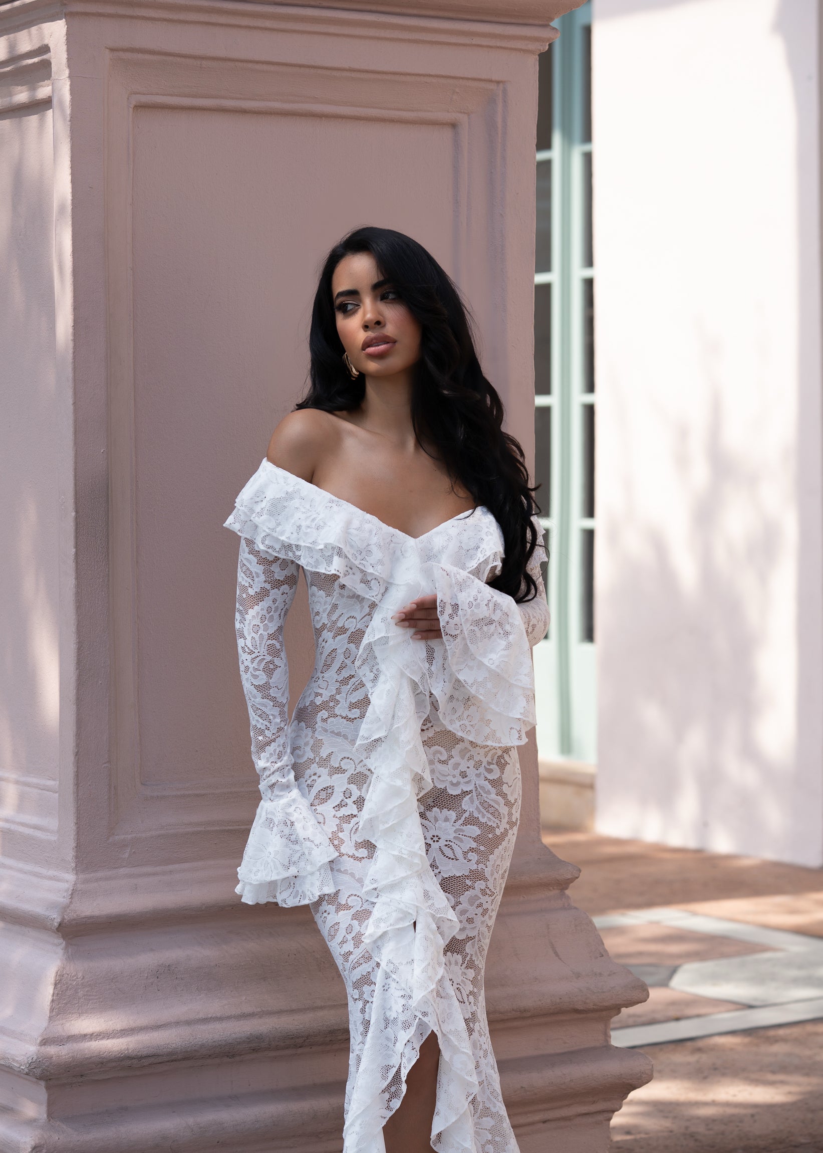 Divine Incantation Floral Lace Maxi Dress White