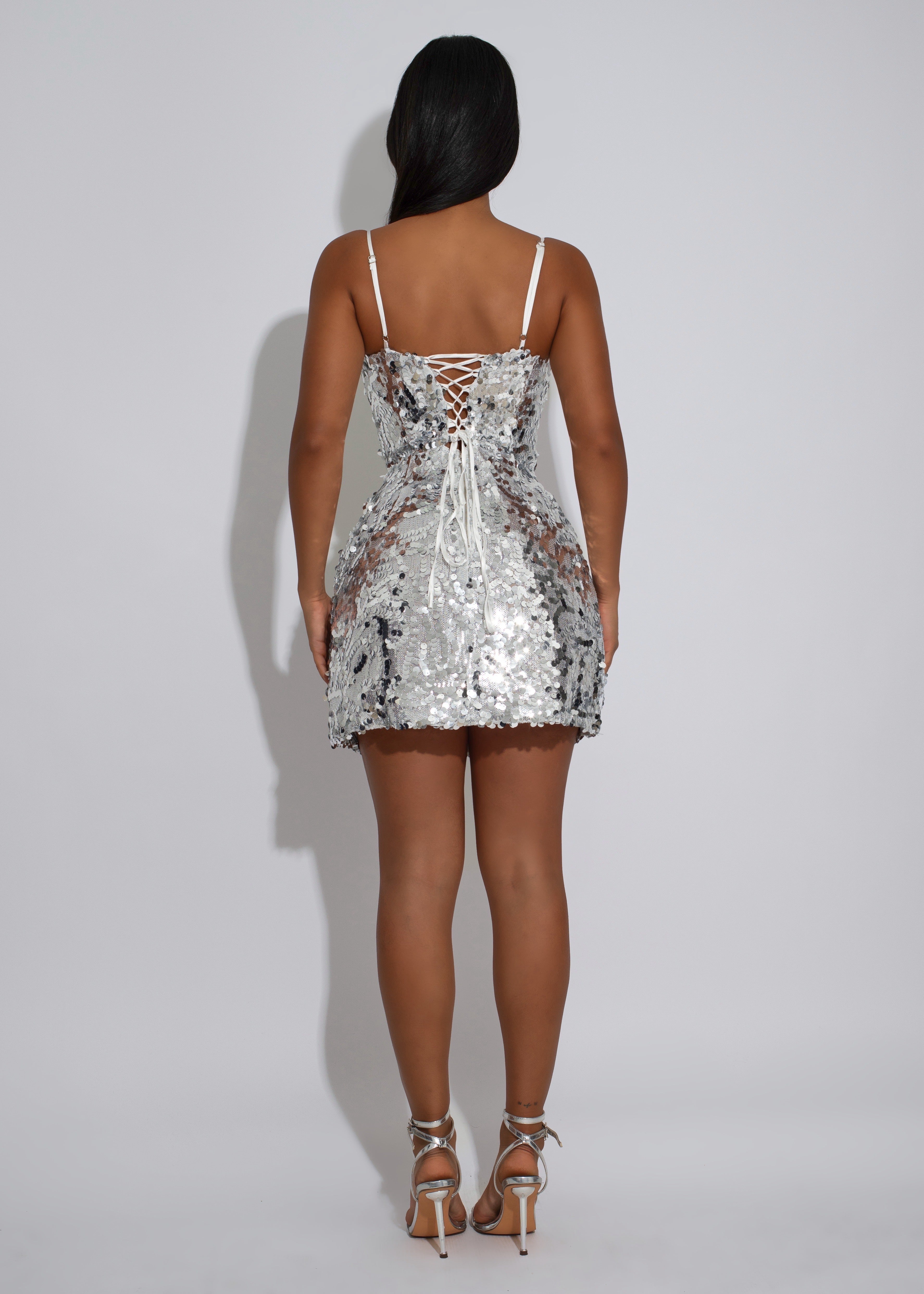 Regalia Bloom Sequin Mini Dress Silver